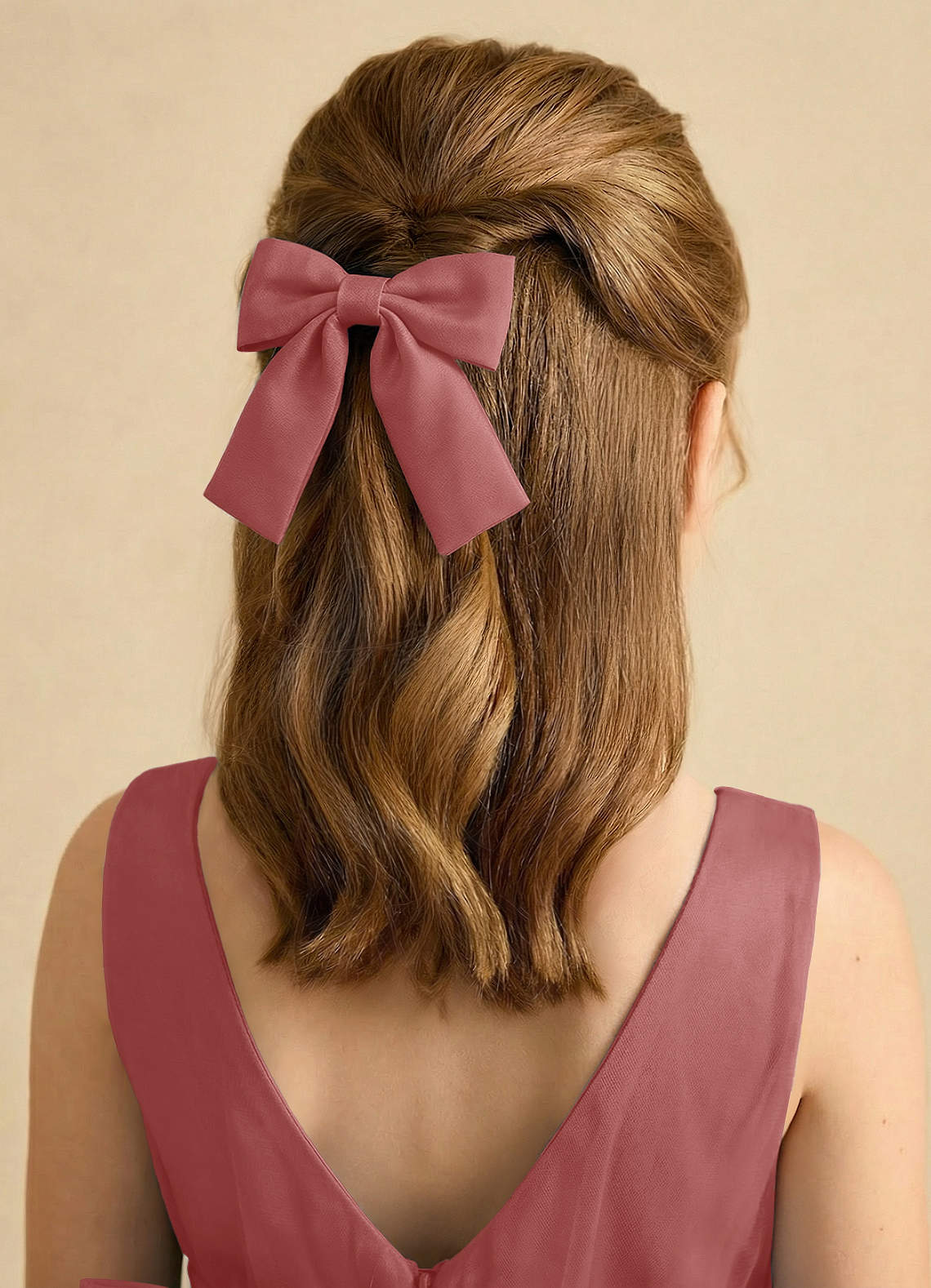 Girls Matte Satin Bow Hair Clip — Antique Rose — 图 164/332