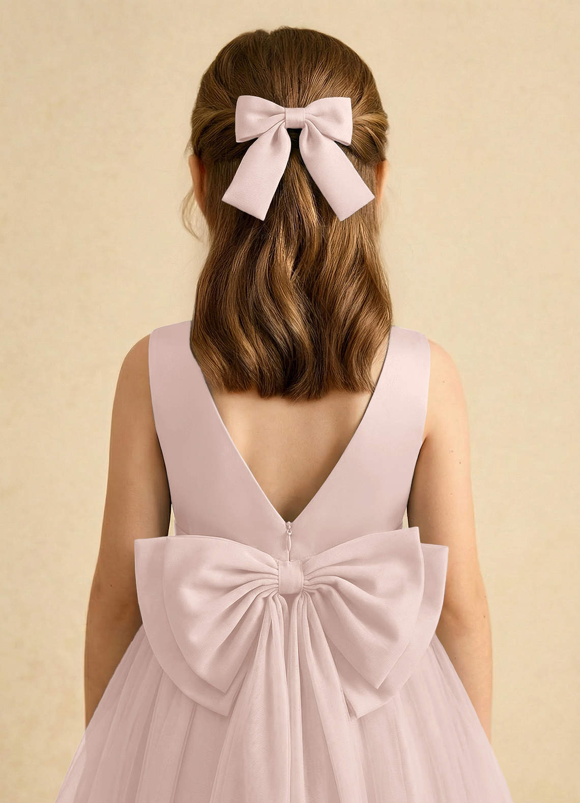 Girls Matte Satin Bow Hair Clip — Blushing Pink — 图 130/332