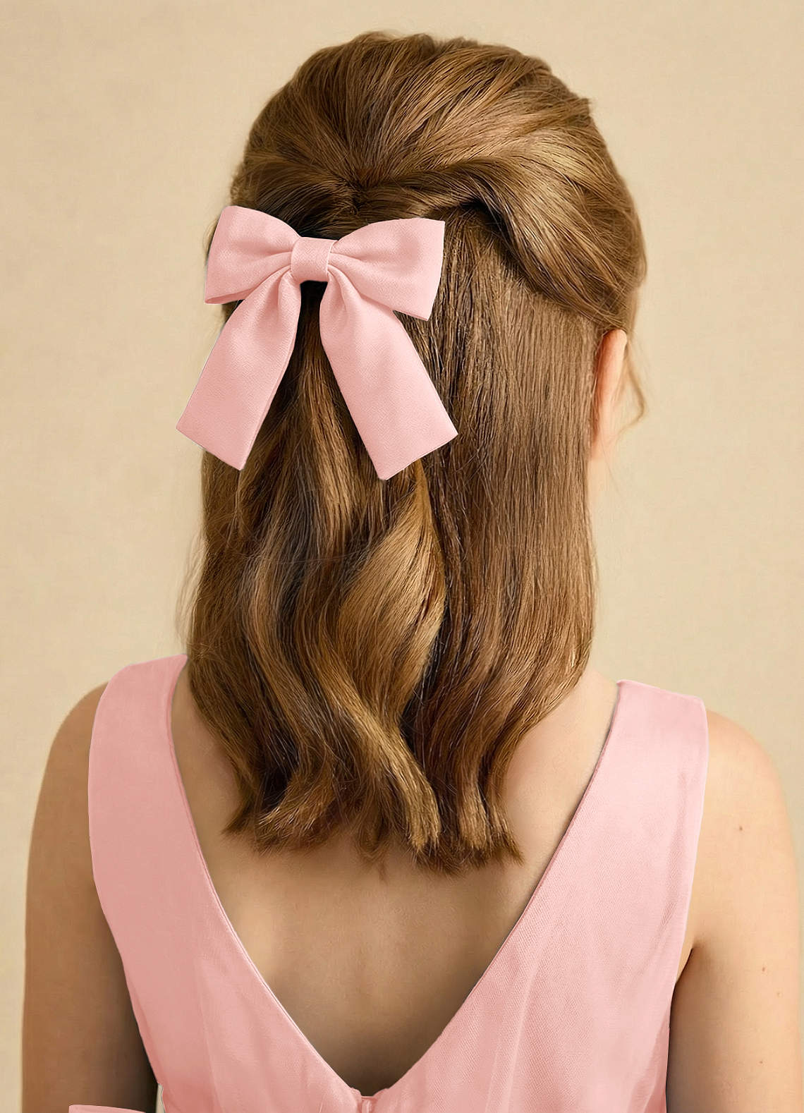 Girls Matte Satin Bow Hair Clip — Powder Pink — 图 133/332