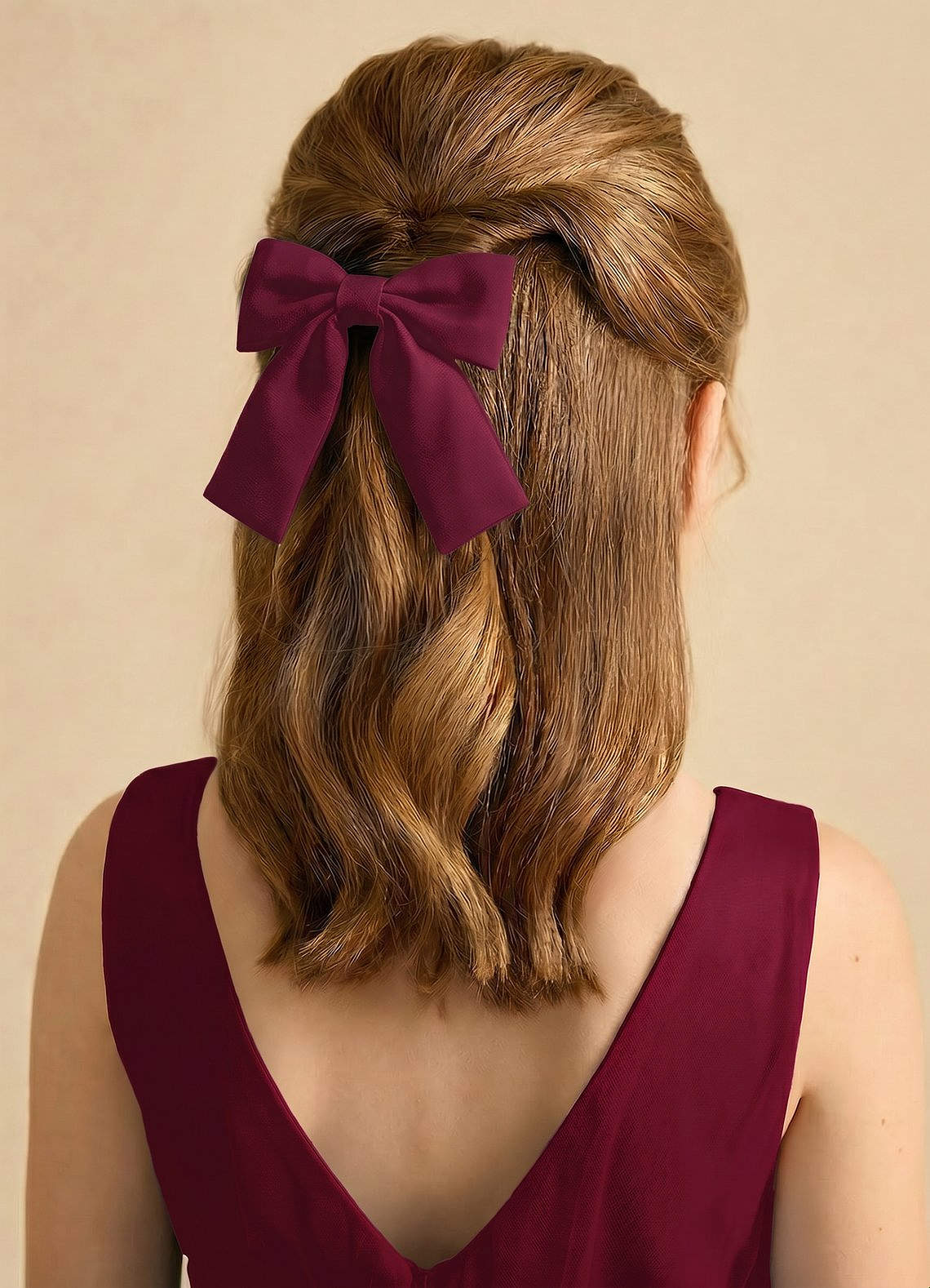 Girls Matte Satin Bow Hair Clip — Burgundy — 图 241/332