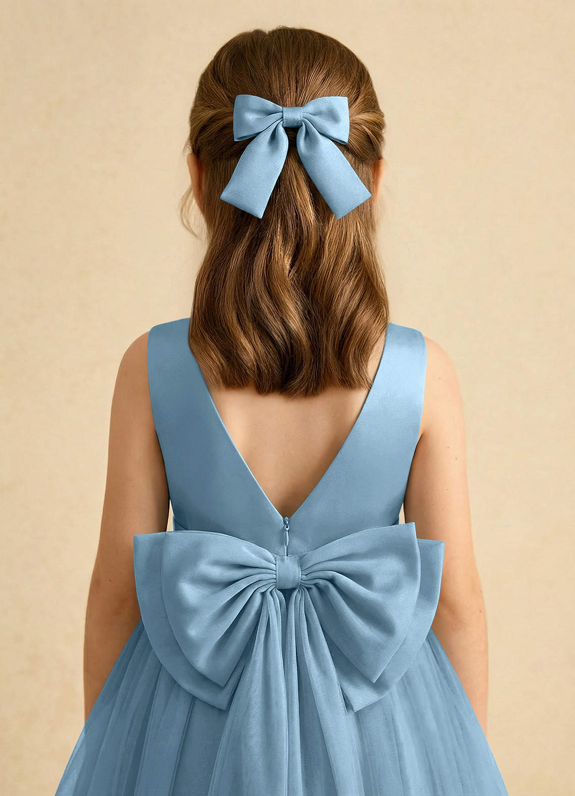 Girls Matte Satin Bow Hair Clip — Steel Blue — 图 94/332