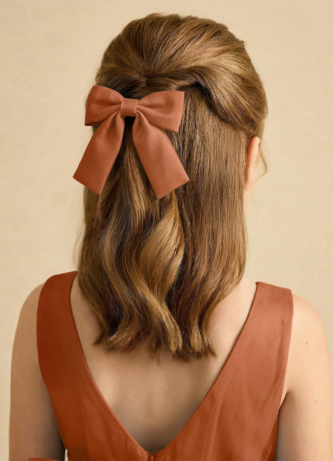 Girls Matte Satin Bow Hair Clip — Copper — 图 235/332