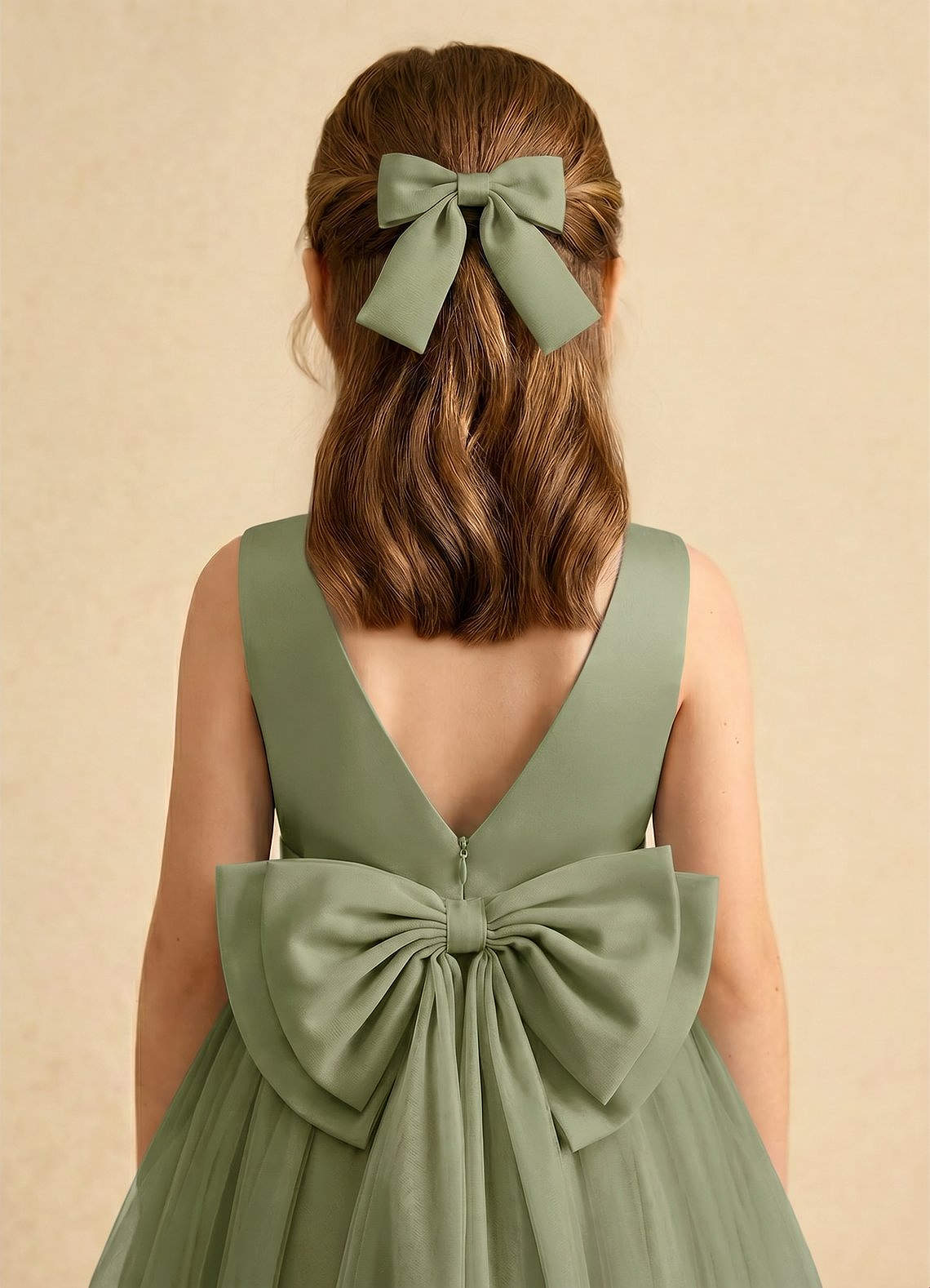 Girls Matte Satin Bow Hair Clip — Pistachio — 图 33/332