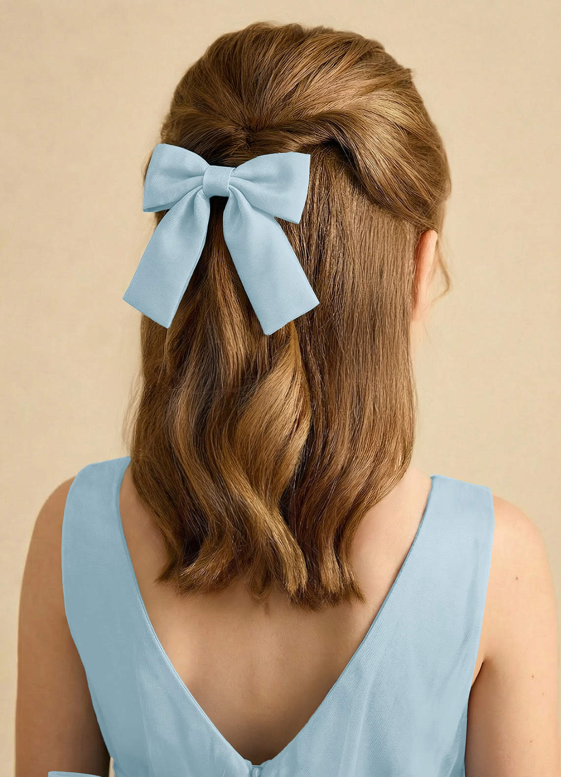Girls Matte Satin Bow Hair Clip — Sky Blue — 图 71/332