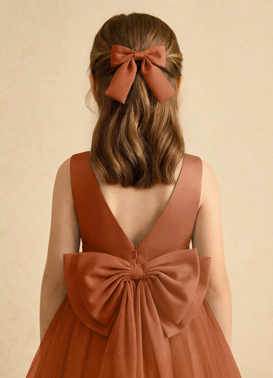 Girls Matte Satin Bow Hair Clip — Copper — 图 237/332