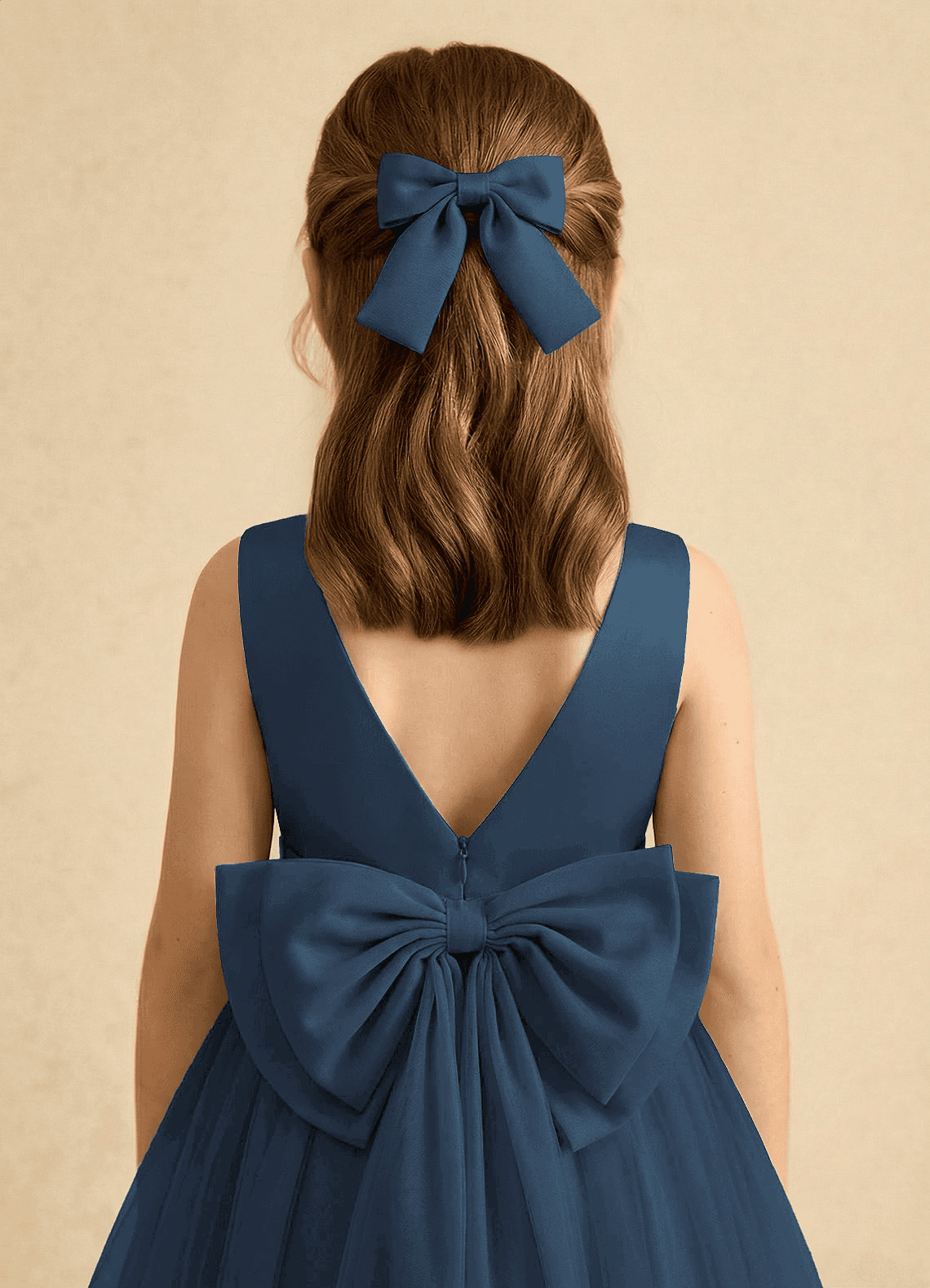 Girls Matte Satin Bow Hair Clip — Dark Navy — 图 125/332