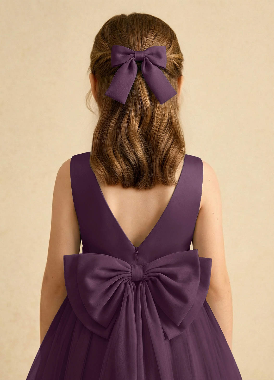 Girls Matte Satin Bow Hair Clip — Plum — 图 217/332