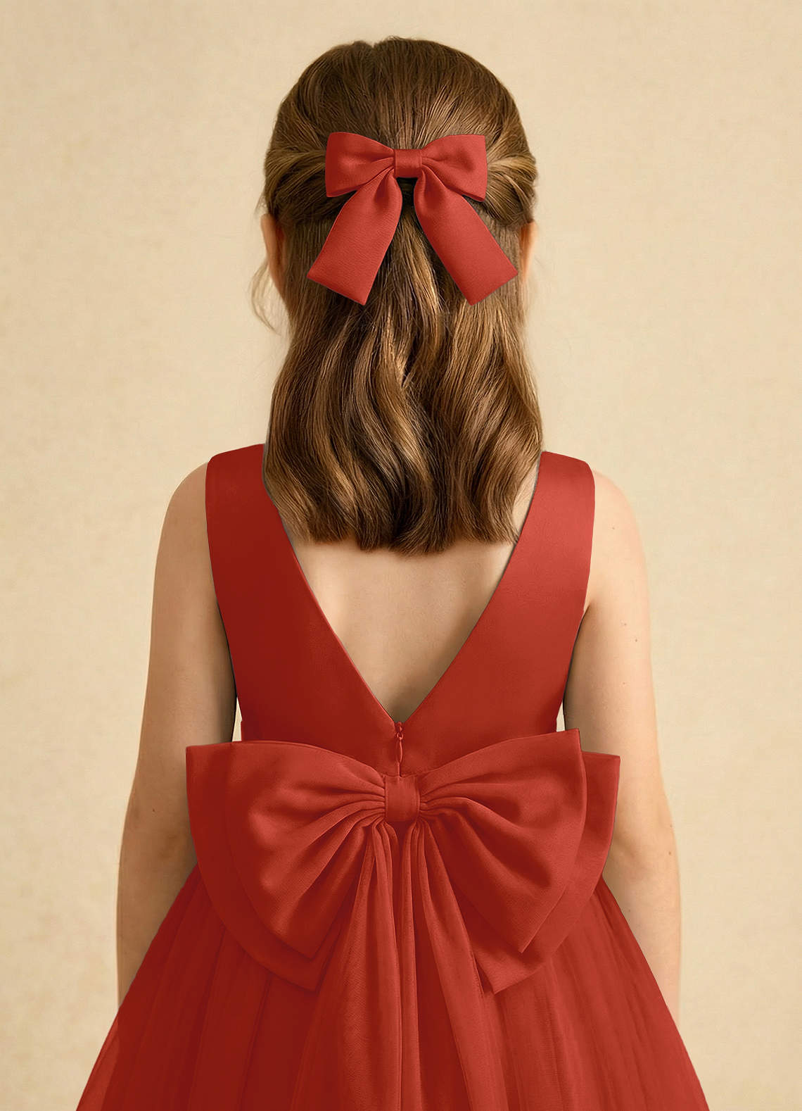 Girls Matte Satin Bow Hair Clip — Rust — 图 227/332