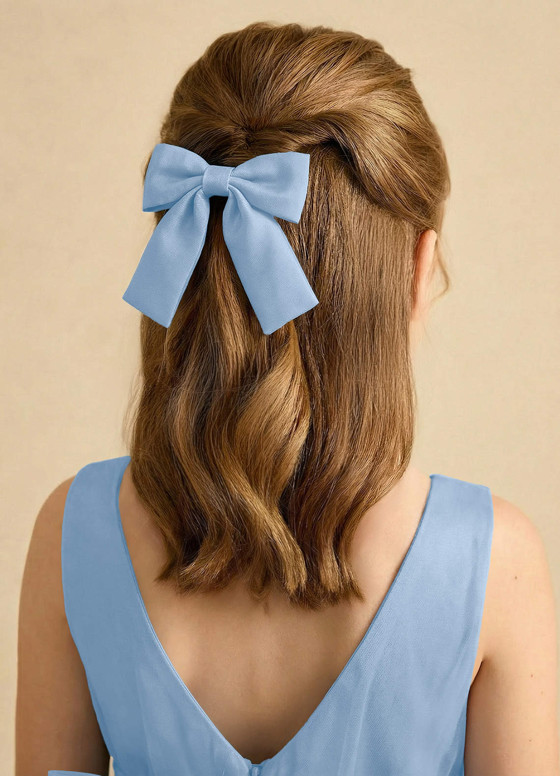 Girls Matte Satin Bow Hair Clip — Powder Blue — 图 76/332