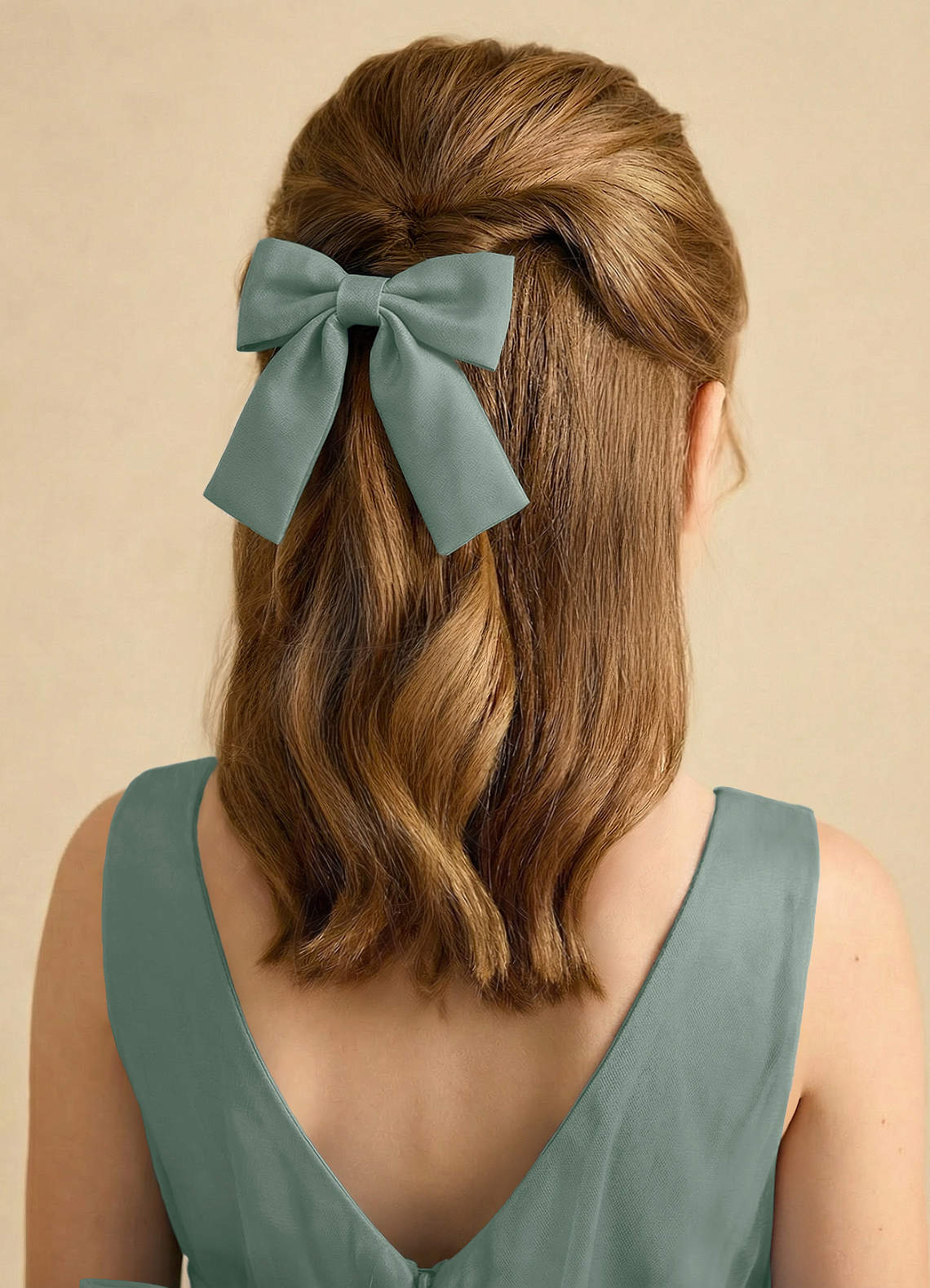 Girls Matte Satin Bow Hair Clip — Silver Sage — 图 16/332