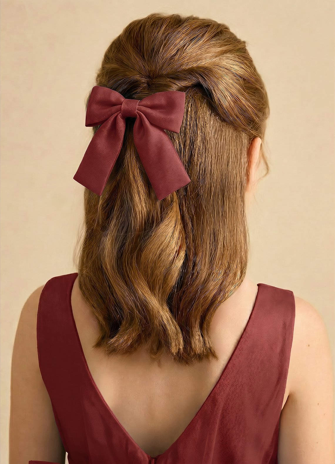 Girls Matte Satin Bow Hair Clip — Terracotta — 图 230/332