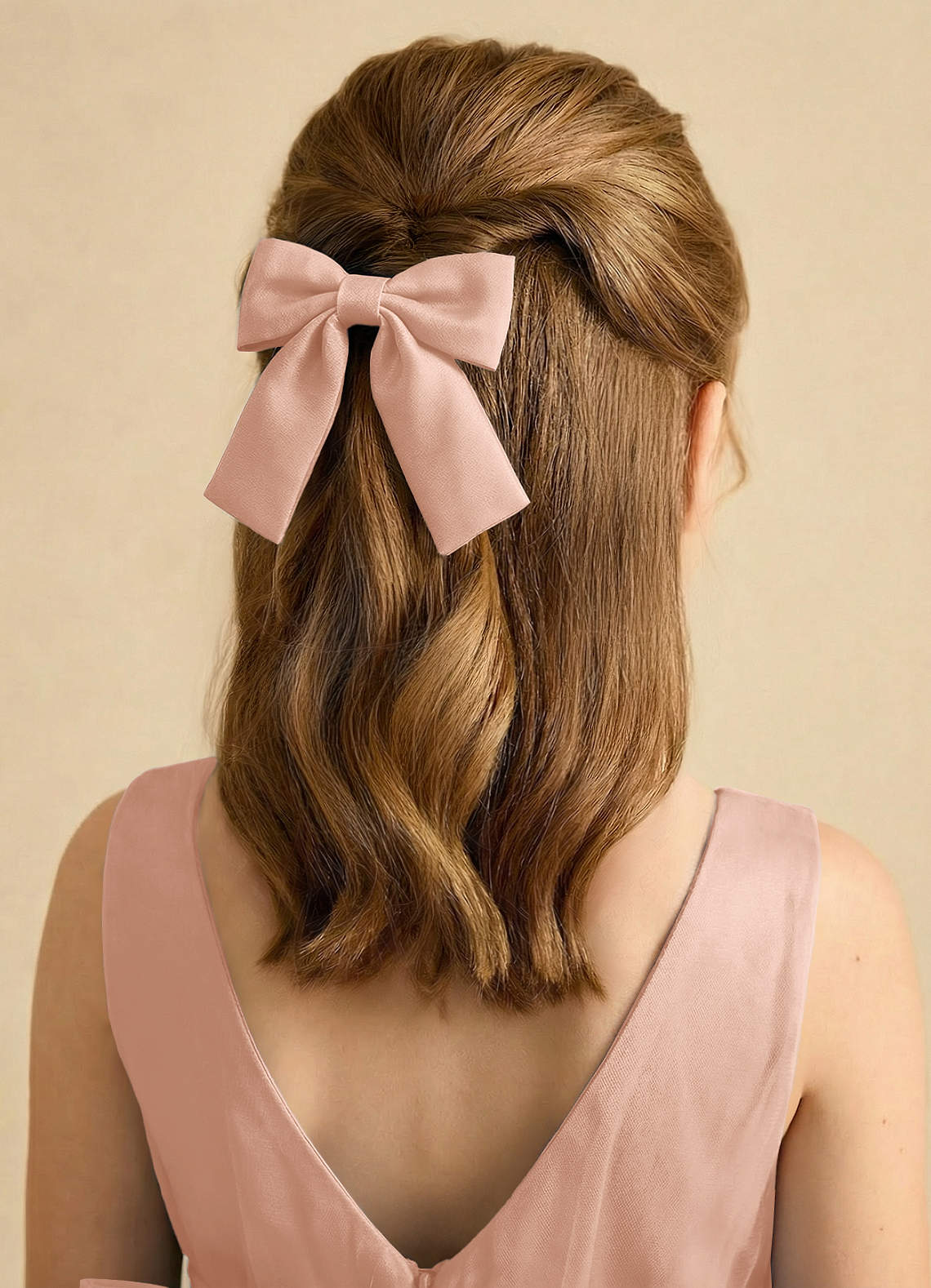 Girls Matte Satin Bow Hair Clip — rose gold — 图 148/332