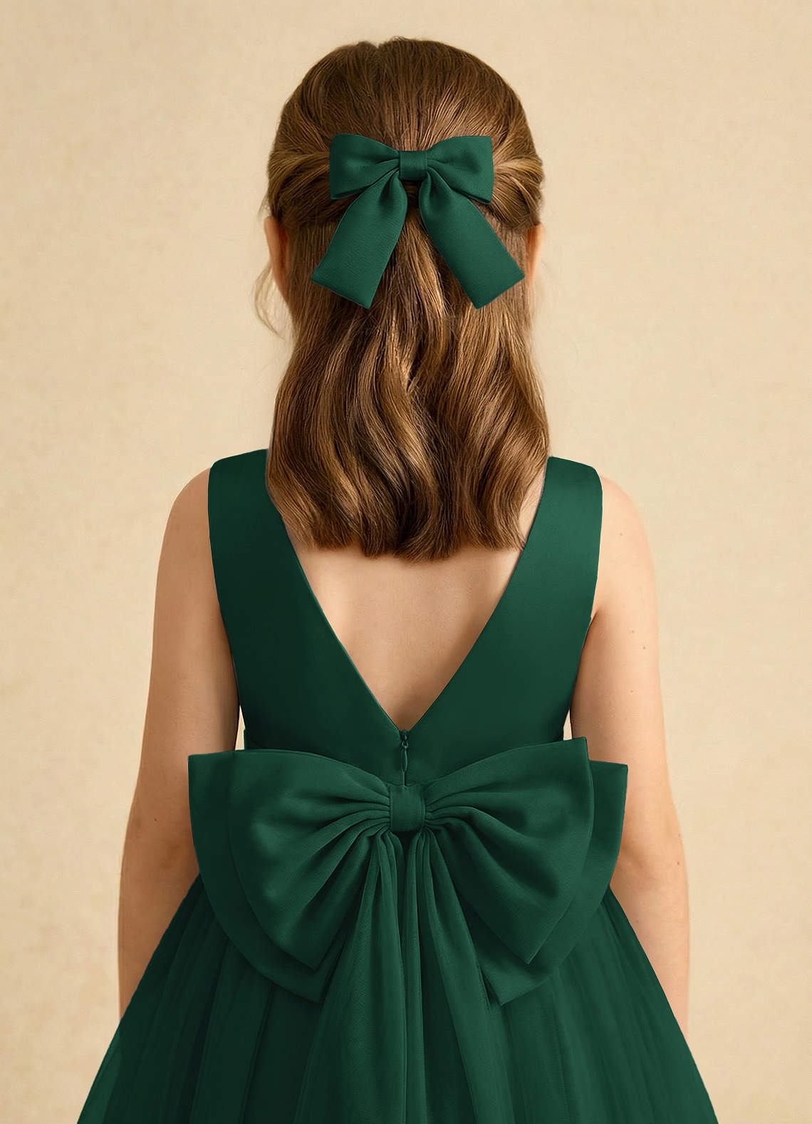 Girls Matte Satin Bow Hair Clip — Dark Green — 图 53/332