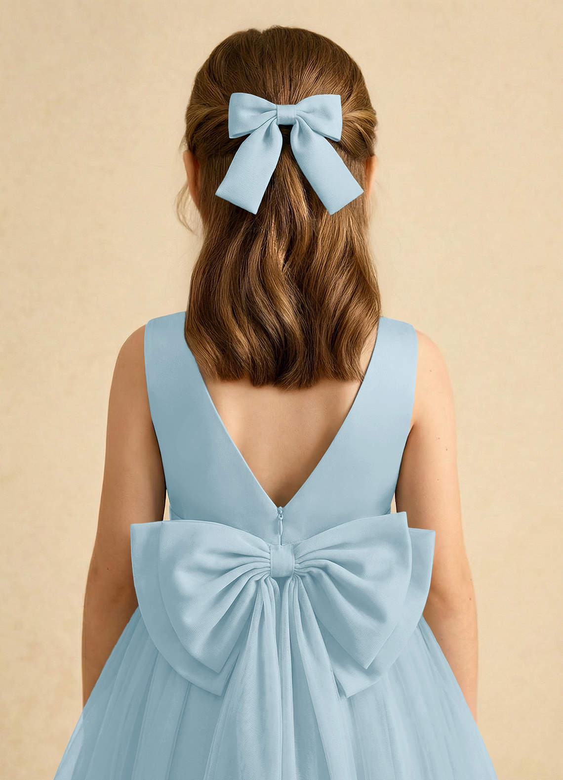 Girls Matte Satin Bow Hair Clip — Sky Blue — 图 73/332