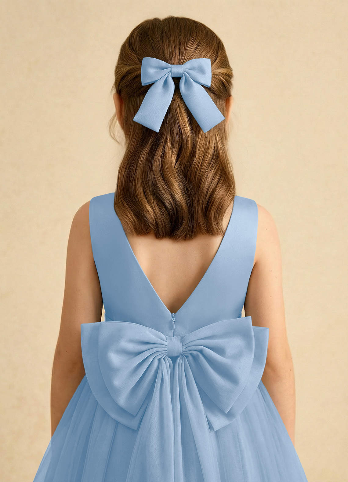 Girls Matte Satin Bow Hair Clip — Powder Blue — 图 78/332