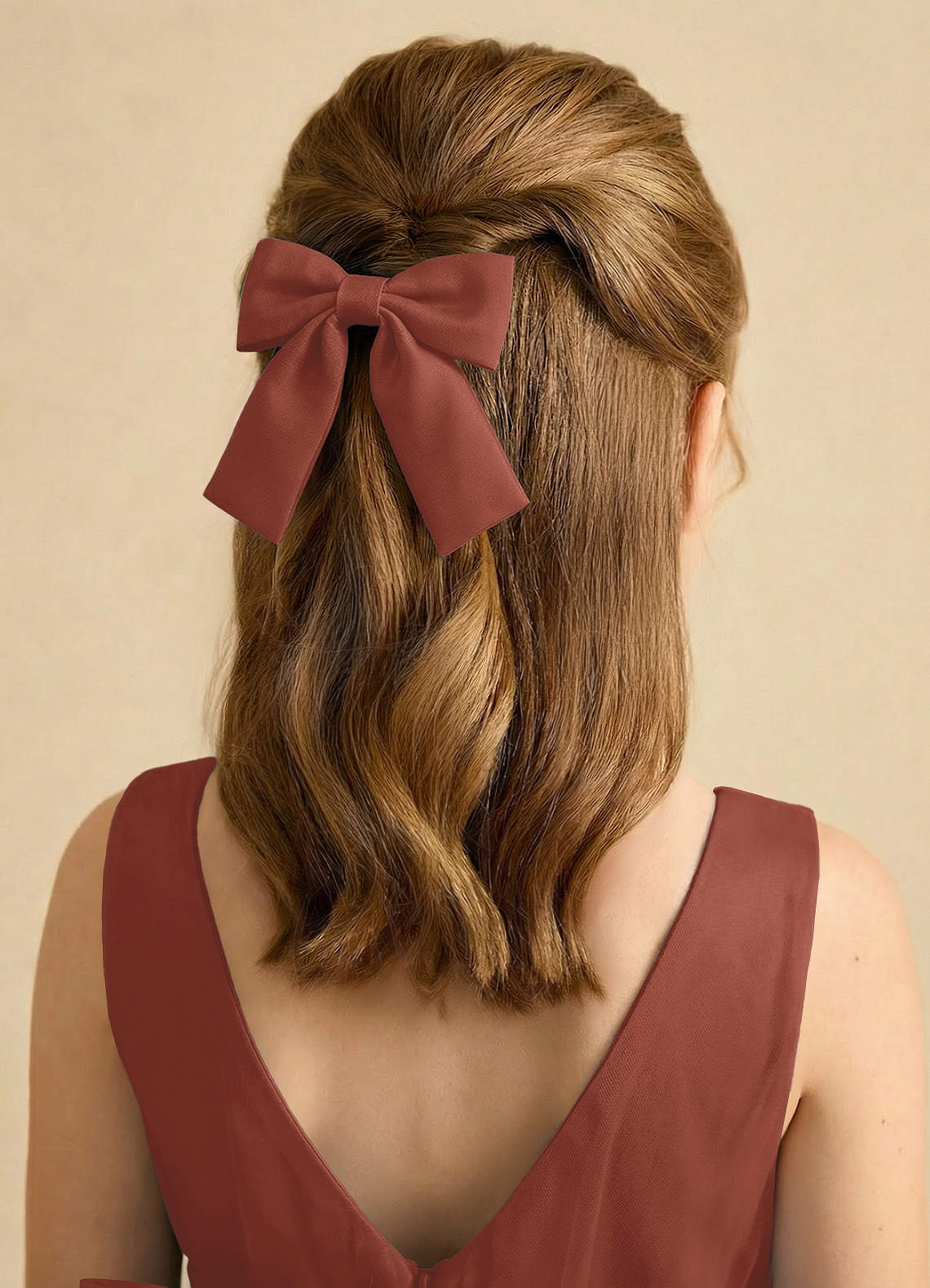 Girls Matte Satin Bow Hair Clip — Auburn — 图 256/332