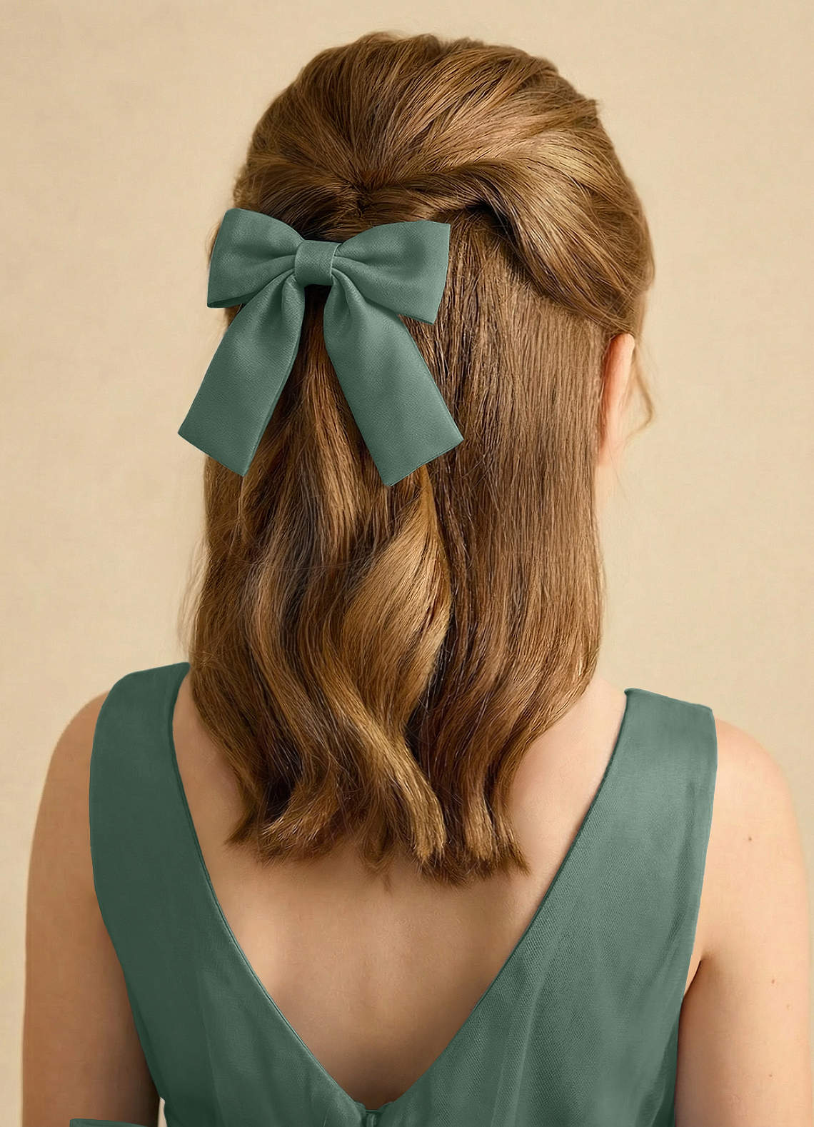 Girls Matte Satin Bow Hair Clip — eucalyptus — 图 26/332