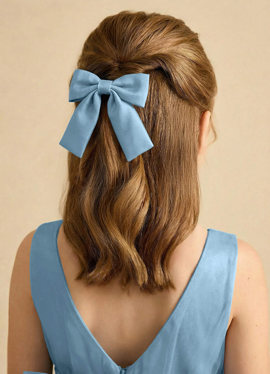 Girls Matte Satin Bow Hair Clip — Steel Blue — 图 92/332