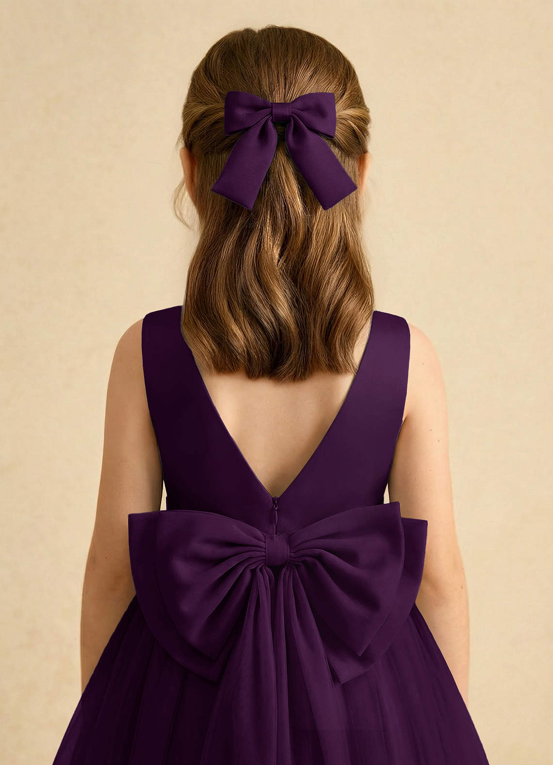 Girls Matte Satin Bow Hair Clip — Grape — 图 212/332