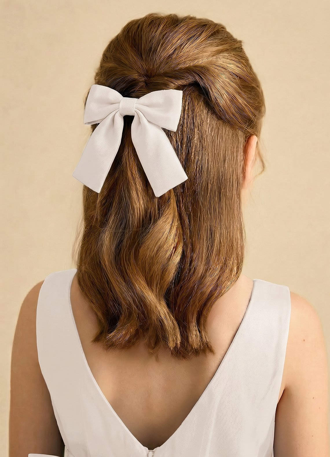 Girls Matte Satin Bow Hair Clip — White Alabaster — 图 293/332