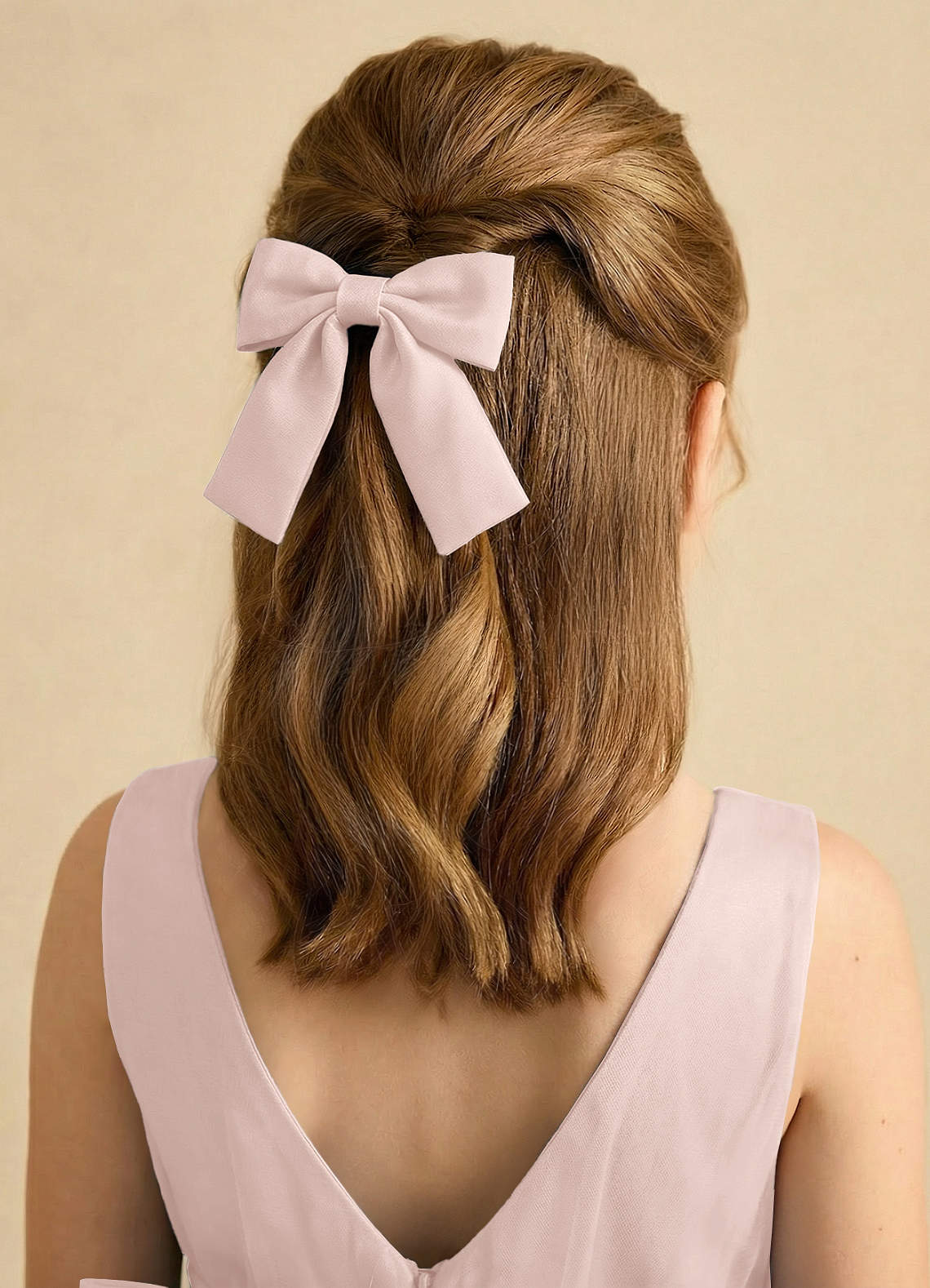 Girls Matte Satin Bow Hair Clip — Blushing Pink — 图 128/332