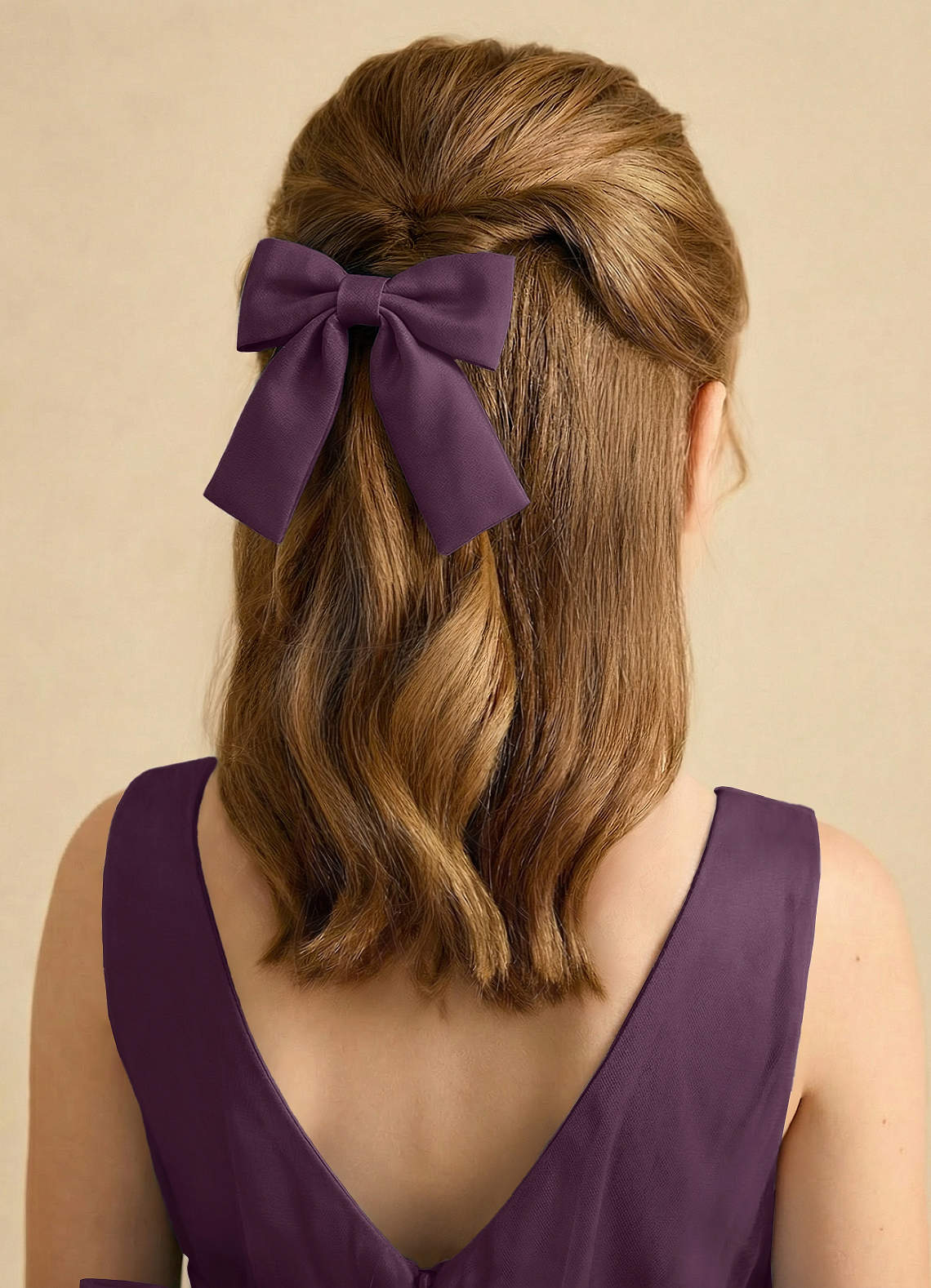 Girls Matte Satin Bow Hair Clip — Plum — 图 215/332