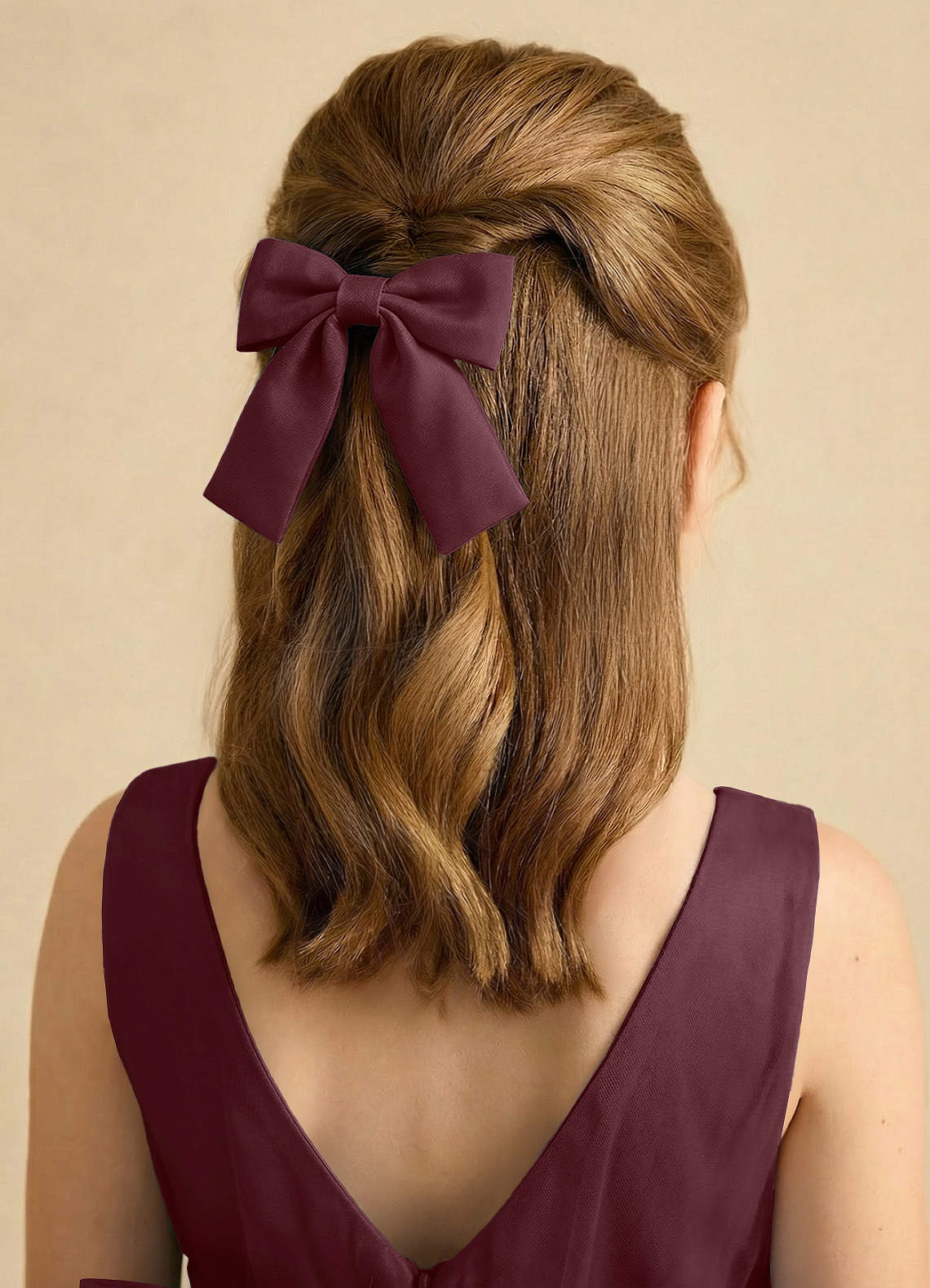 Girls Matte Satin Bow Hair Clip — Sangria — 图 205/332
