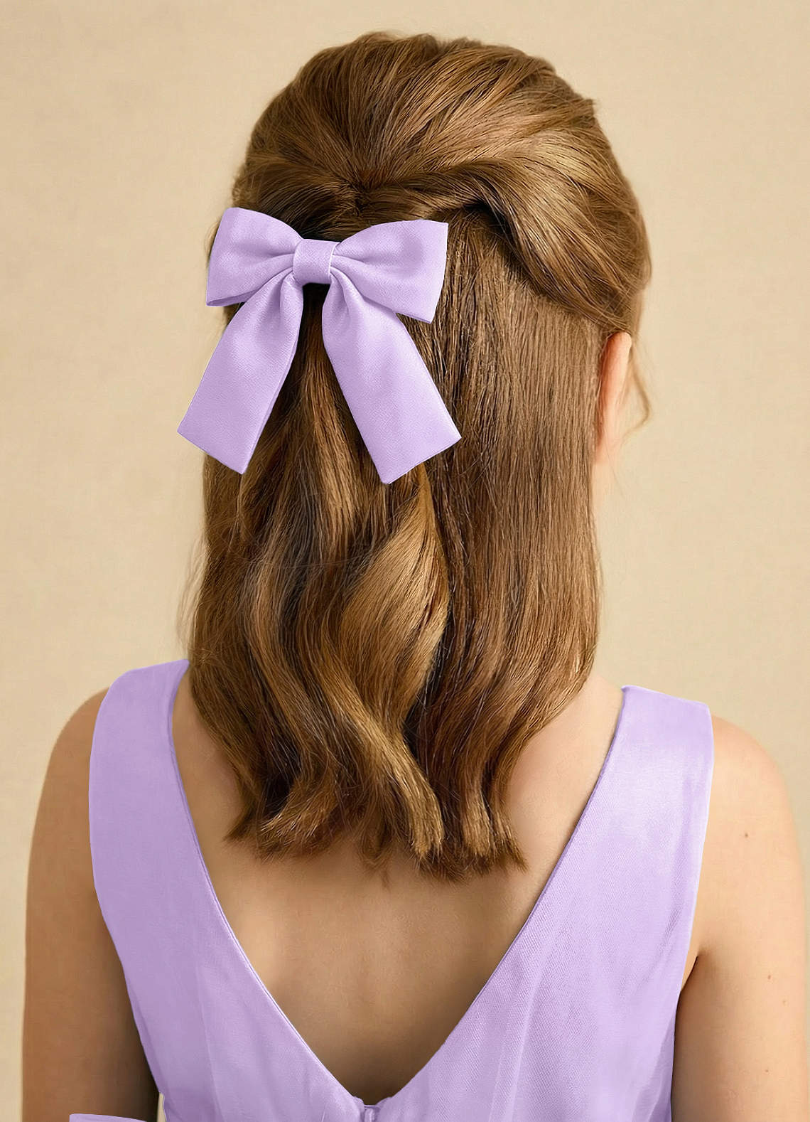 Girls Matte Satin Bow Hair Clip — Lilac — 图 179/332