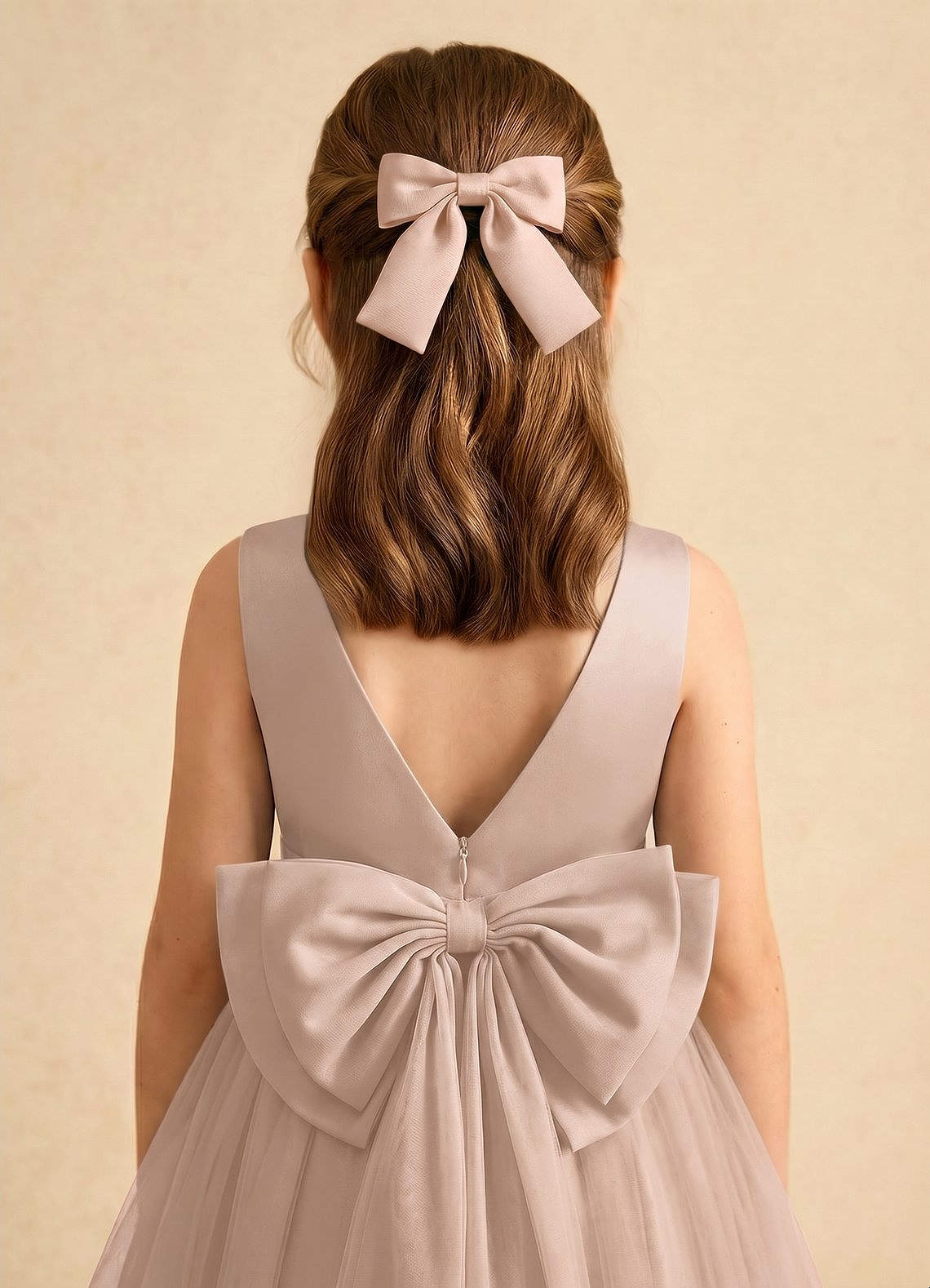 Girls Matte Satin Bow Hair Clip — English Rose — 图 155/332