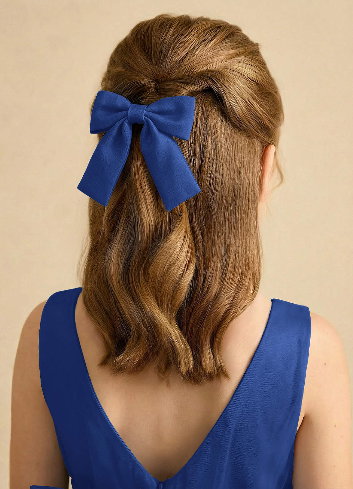 Girls Matte Satin Bow Hair Clip — Royal Blue — 图 87/332