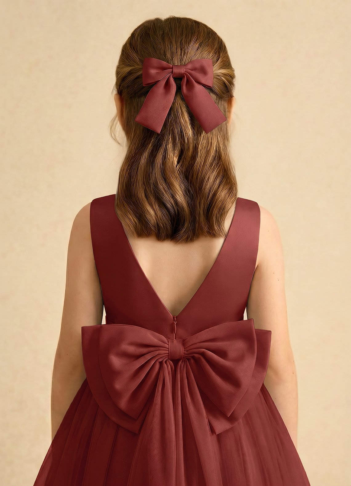 Girls Matte Satin Bow Hair Clip — Terracotta — 图 232/332