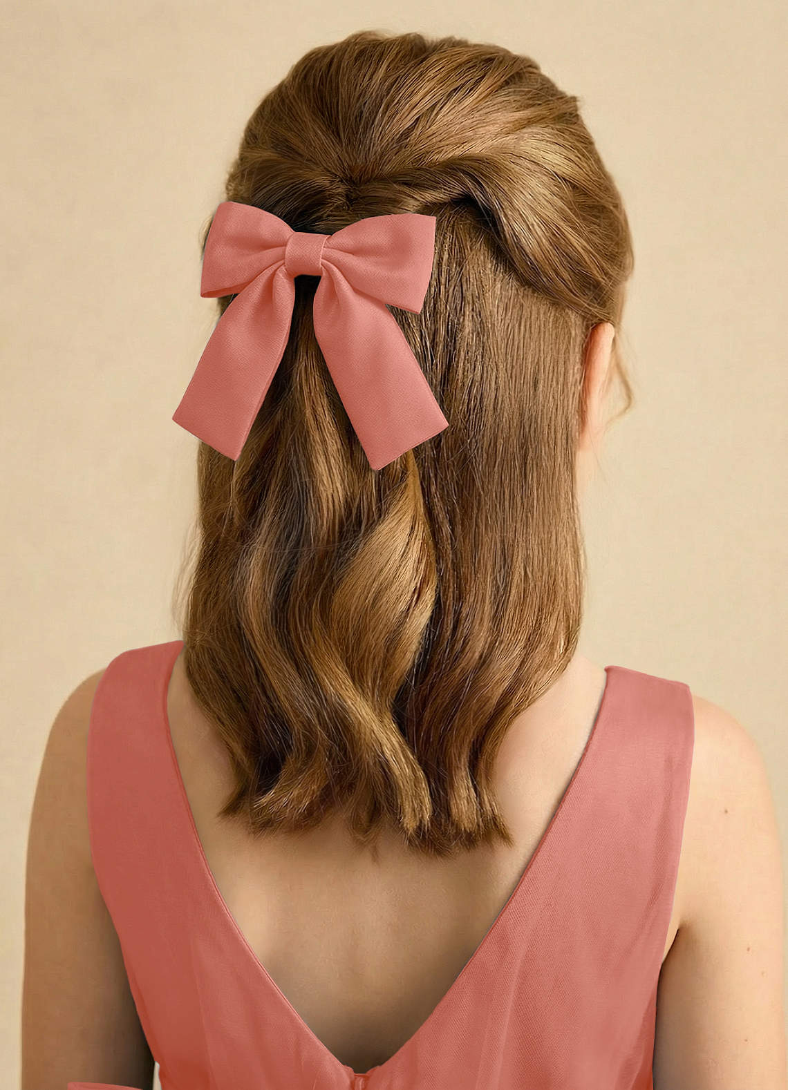 Girls Matte Satin Bow Hair Clip — Salmon Pink — 图 159/332