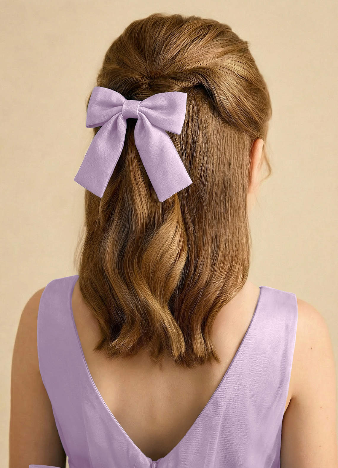 Girls Matte Satin Bow Hair Clip — Frosted Lilac — 图 174/332