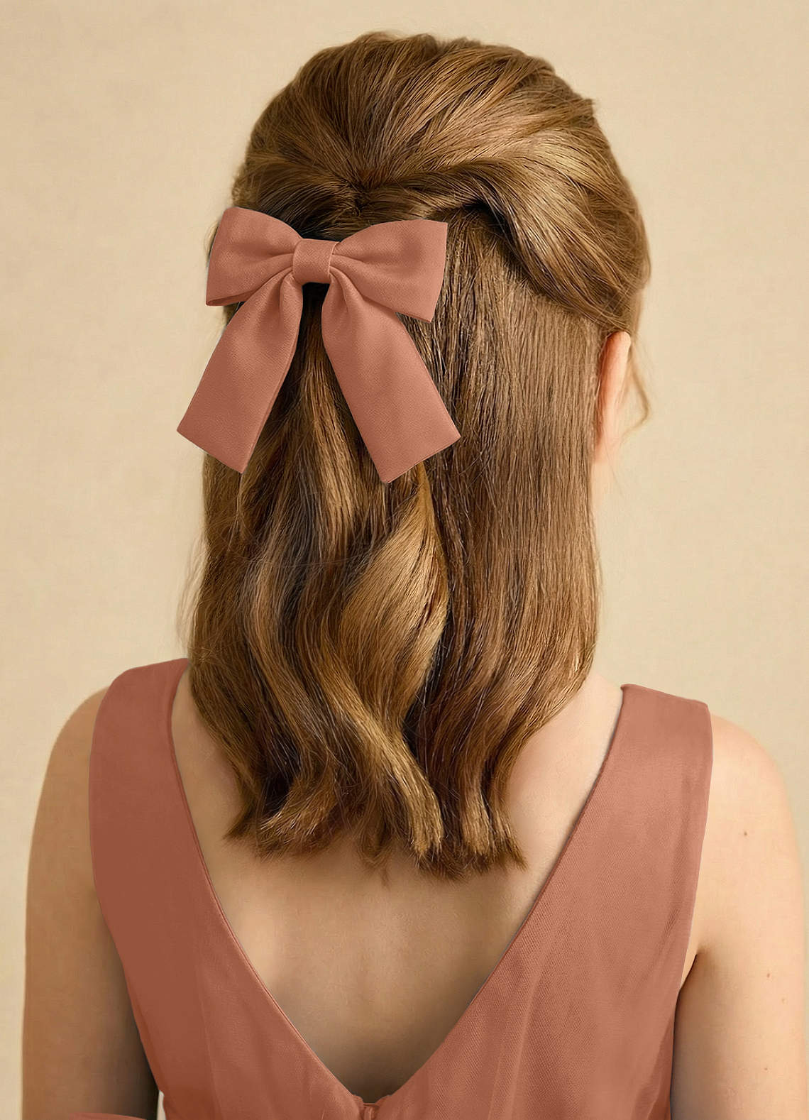 Girls Matte Satin Bow Hair Clip — Bronzer — 图 268/332
