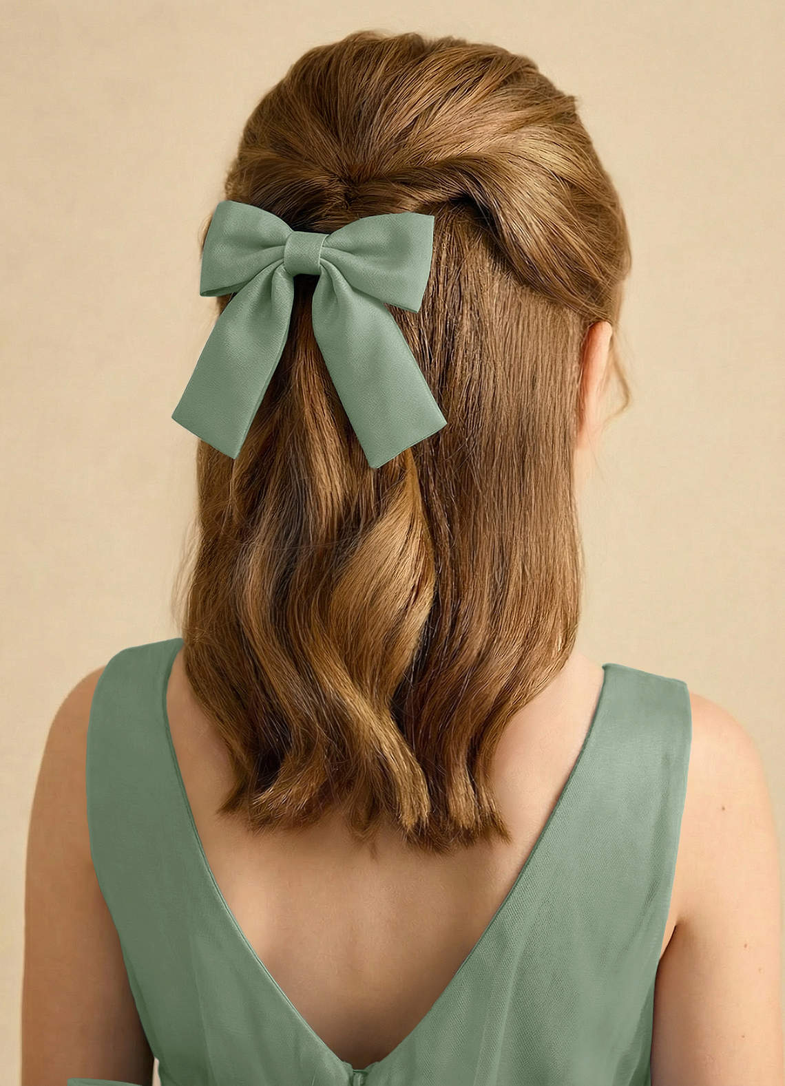 Girls Matte Satin Bow Hair Clip — matcha — 图 21/332