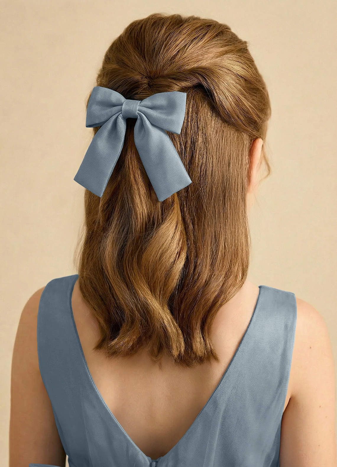 Girls Matte Satin Bow Hair Clip — dusty blue — 图 97/332