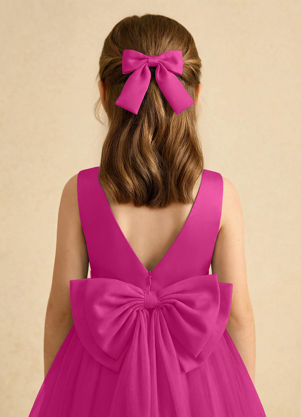 Girls Matte Satin Bow Hair Clip — Fuchsia — 图 171/332