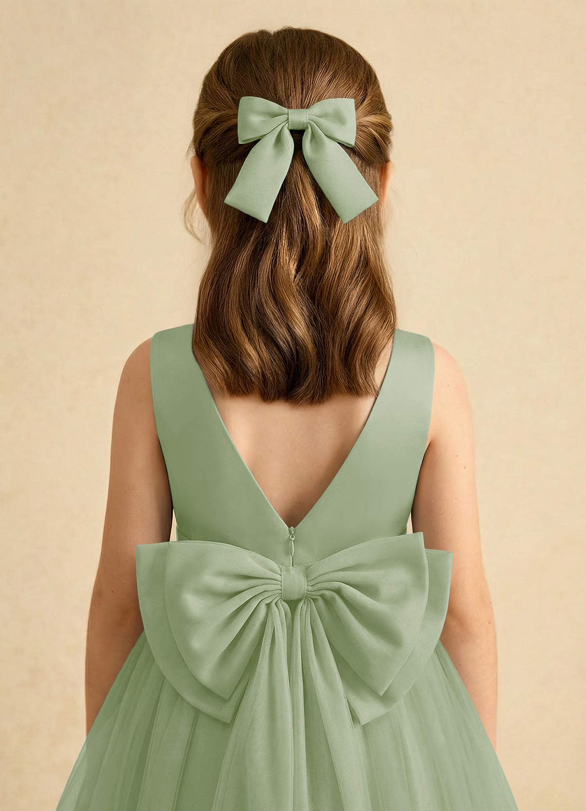 Girls Matte Satin Bow Hair Clip — Dusty Sage — 图 4/332