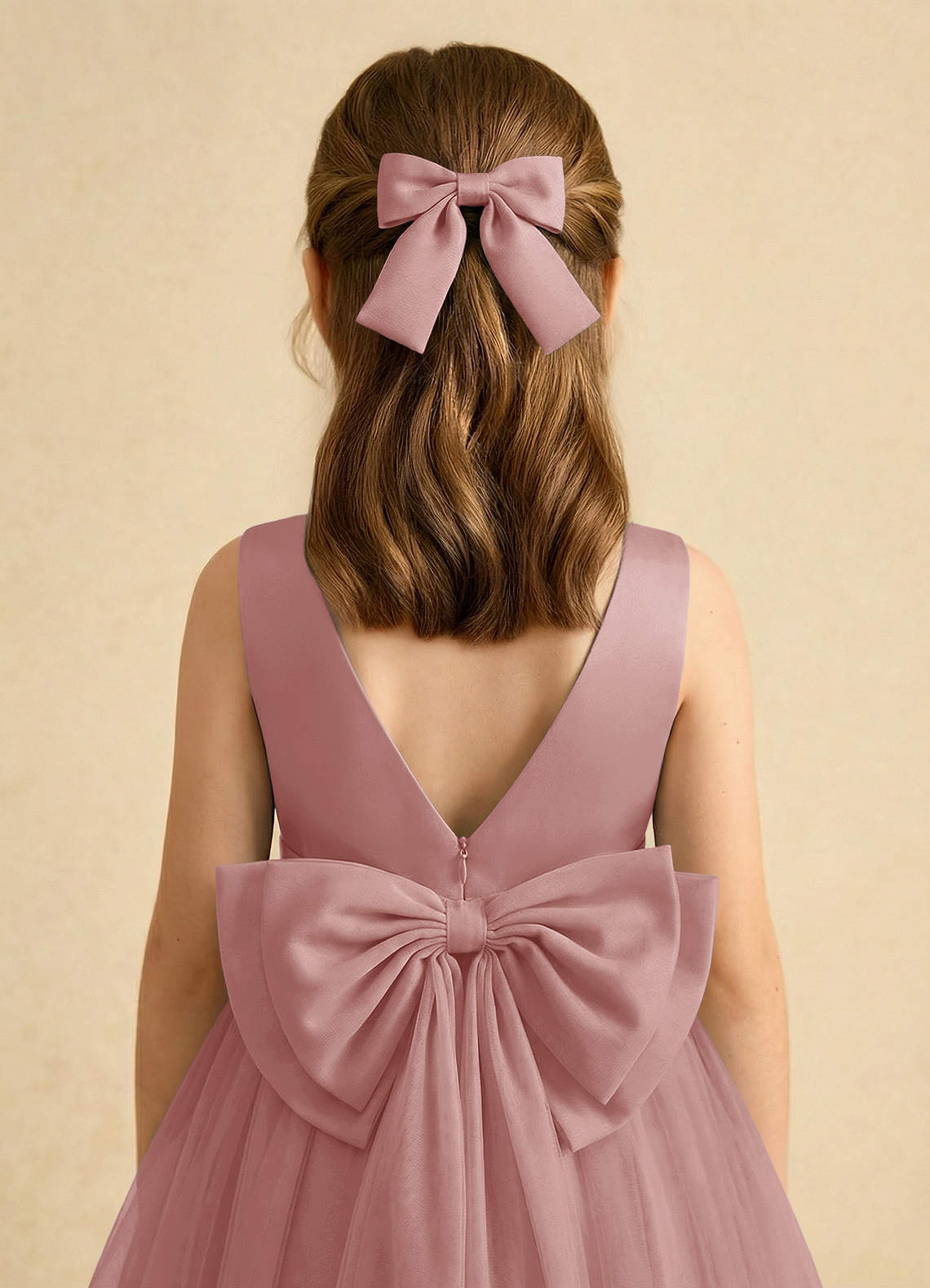 Girls Matte Satin Bow Hair Clip — Dusty Rose — 图 140/332