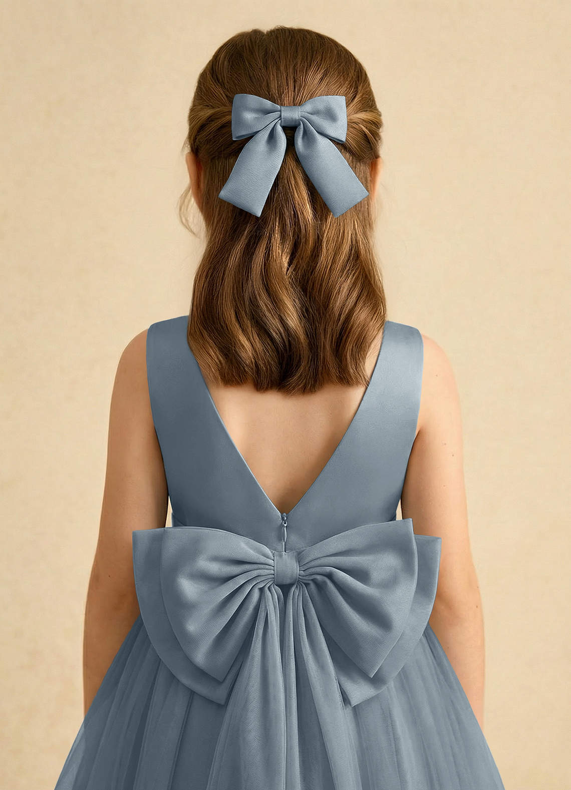 Girls Matte Satin Bow Hair Clip — dusty blue — 图 99/332