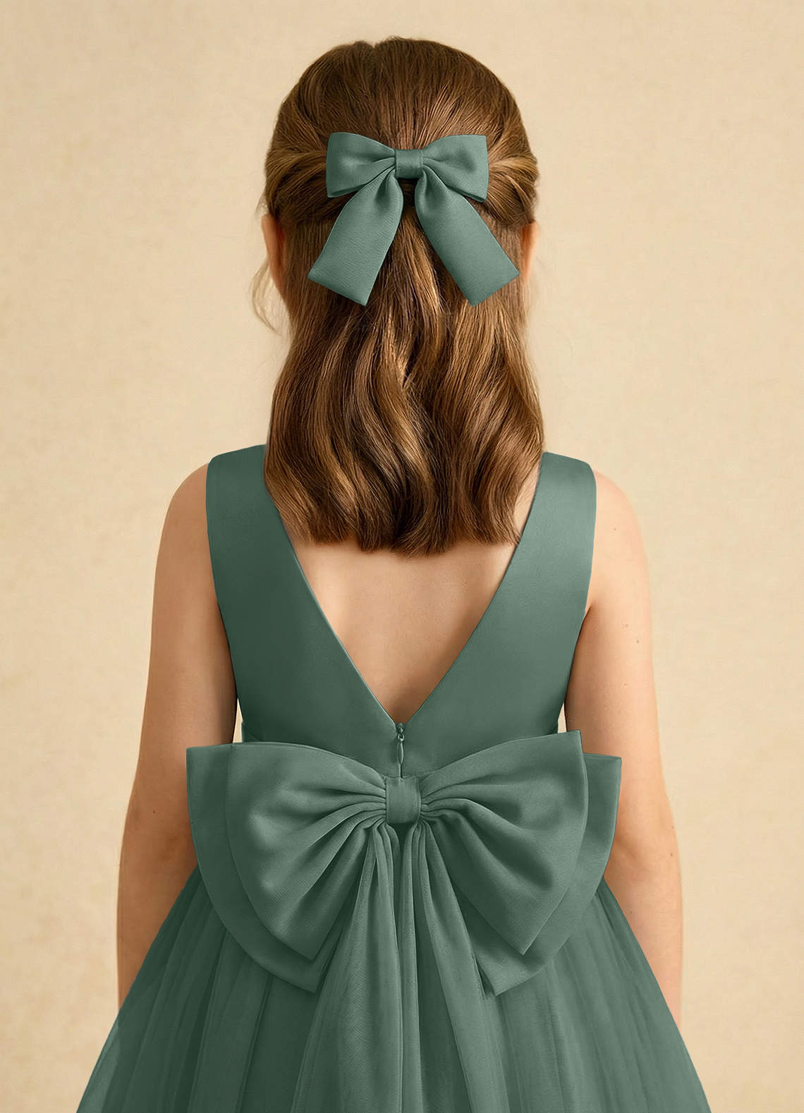 Girls Matte Satin Bow Hair Clip — eucalyptus — 图 28/332