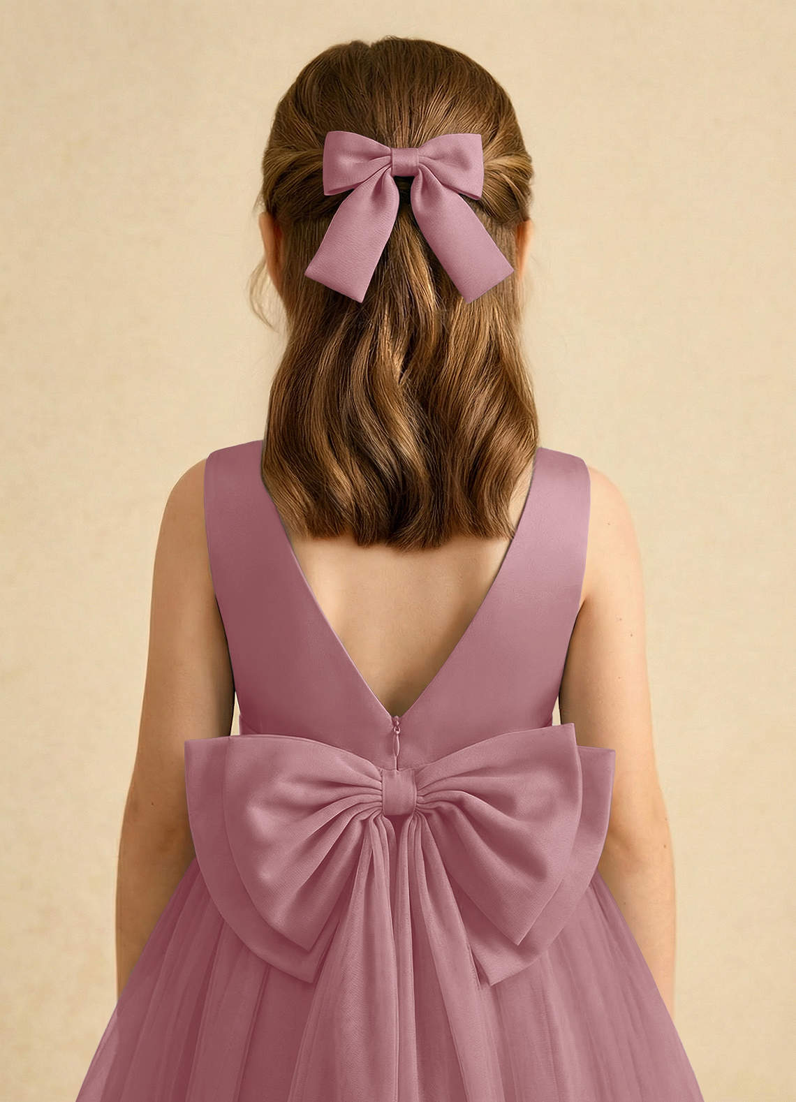 Girls Matte Satin Bow Hair Clip — Vintage Mauve — 图 192/332
