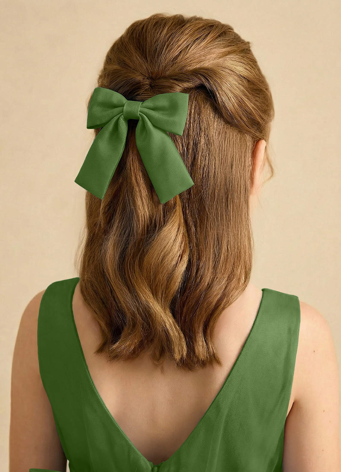 Girls Matte Satin Bow Hair Clip — Basil — 图 36/332