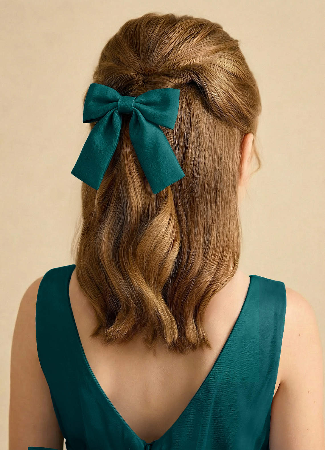 Girls Matte Satin Bow Hair Clip — Peacock — 图 56/332