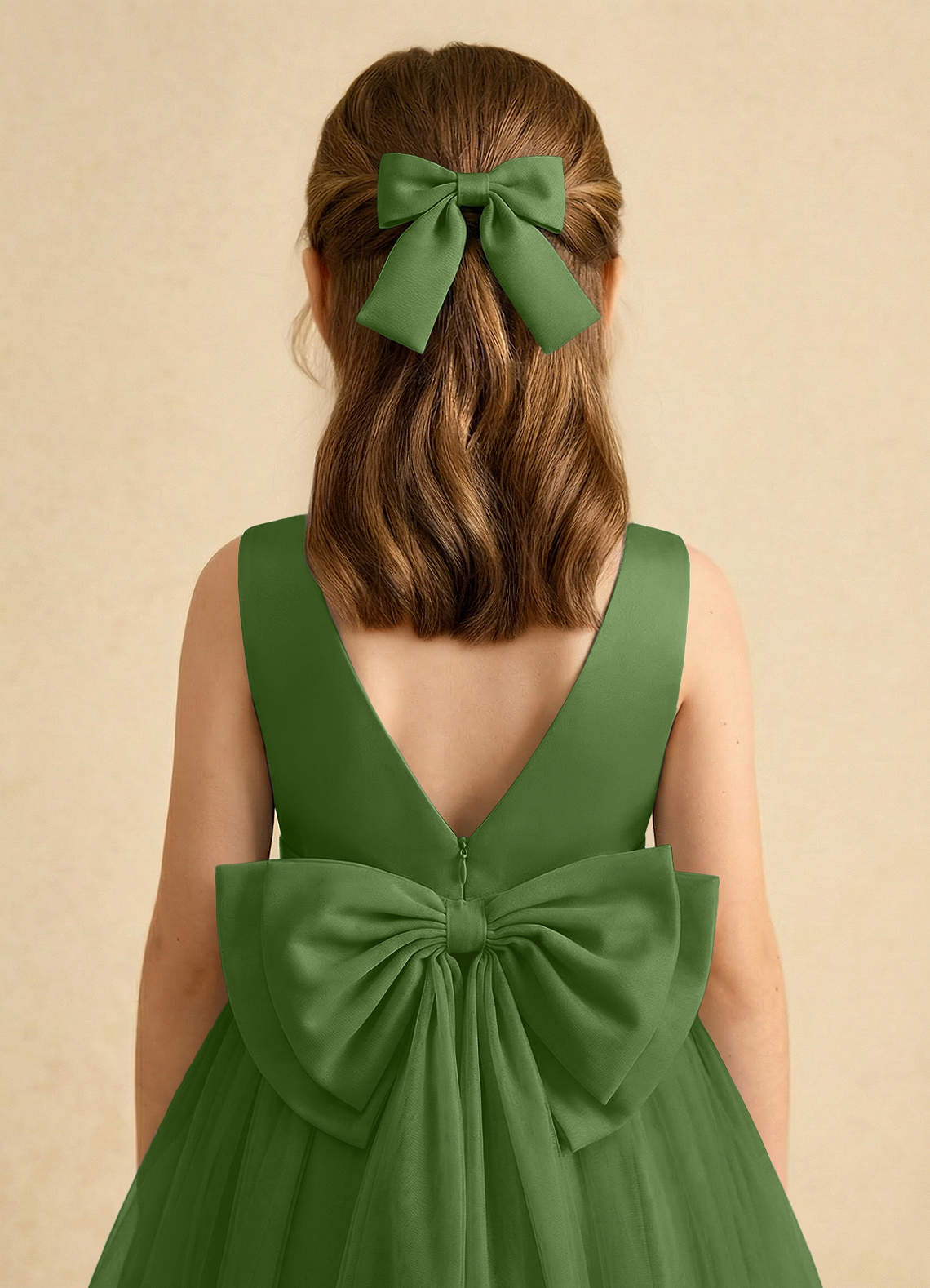 Girls Matte Satin Bow Hair Clip — Basil — 图 38/332