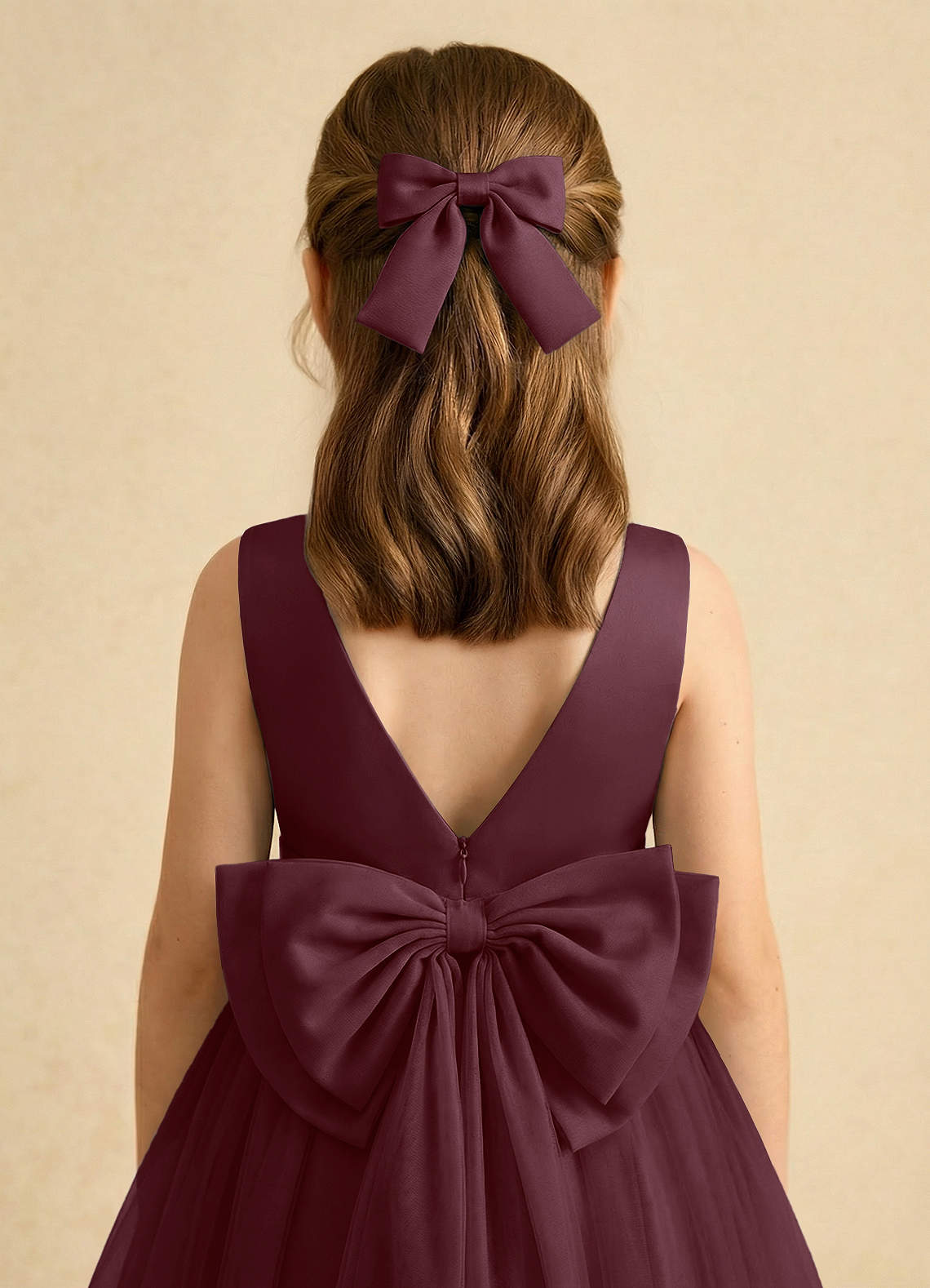 Girls Matte Satin Bow Hair Clip — Sangria — 图 207/332
