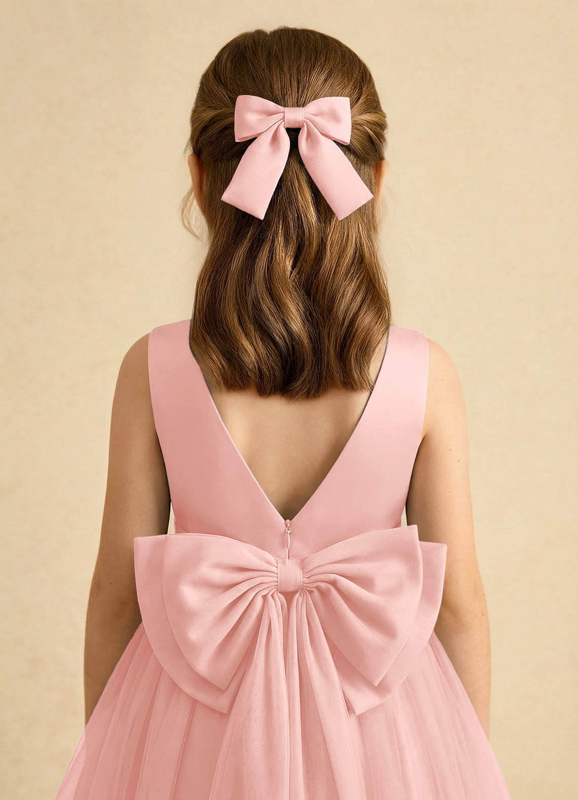 Girls Matte Satin Bow Hair Clip — Powder Pink — 图 135/332