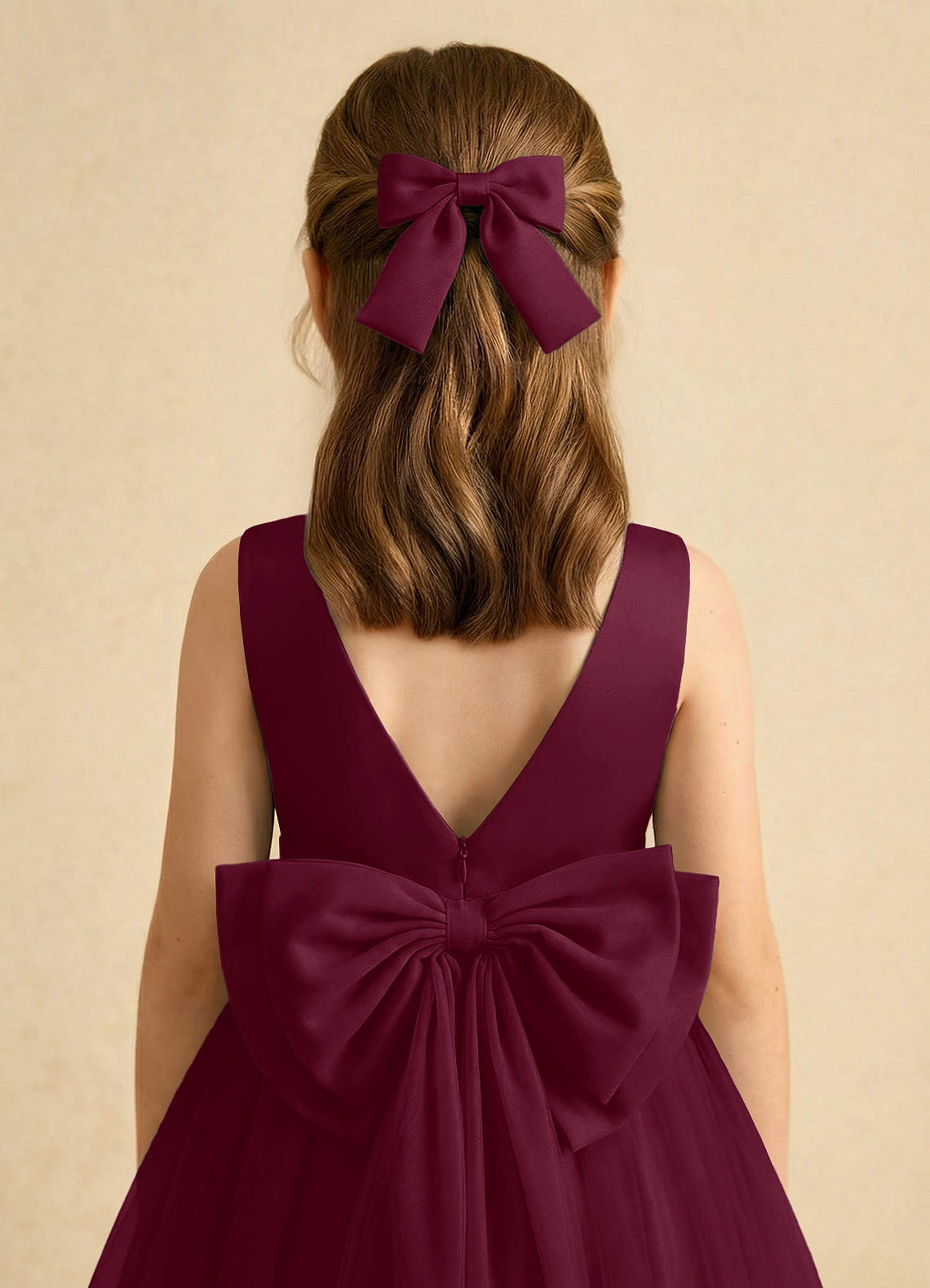 Girls Matte Satin Bow Hair Clip — Mulberry — 图 222/332