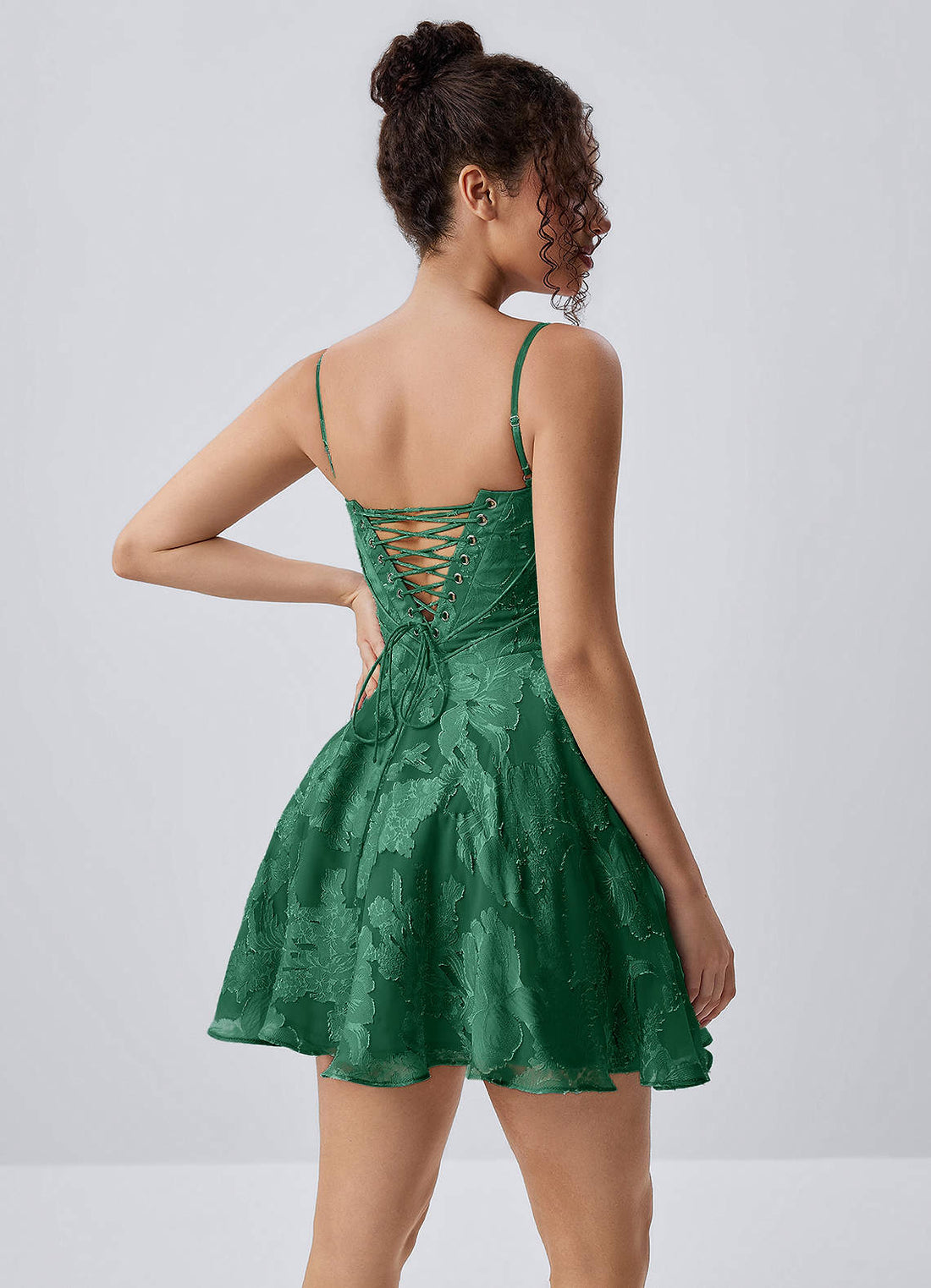 Goldmari A-Line Spaghetti-Strap Floral Burnout Prom Dress in Dark Green