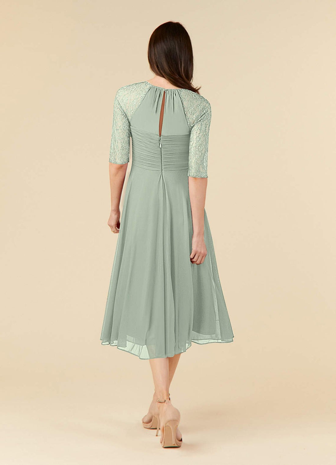 Gracelyn A-Line Scoop-Neck Lace and Mesh Mother of the Bride Dress in Dusty Sage